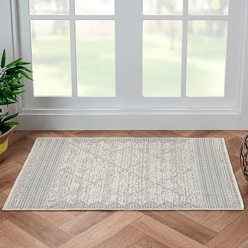 Indigo Ink - Alfombra lavable, resistente a las manchas, fácil de limpiar, decoración bohemia geométrica de diamante gris, esencial para sala de