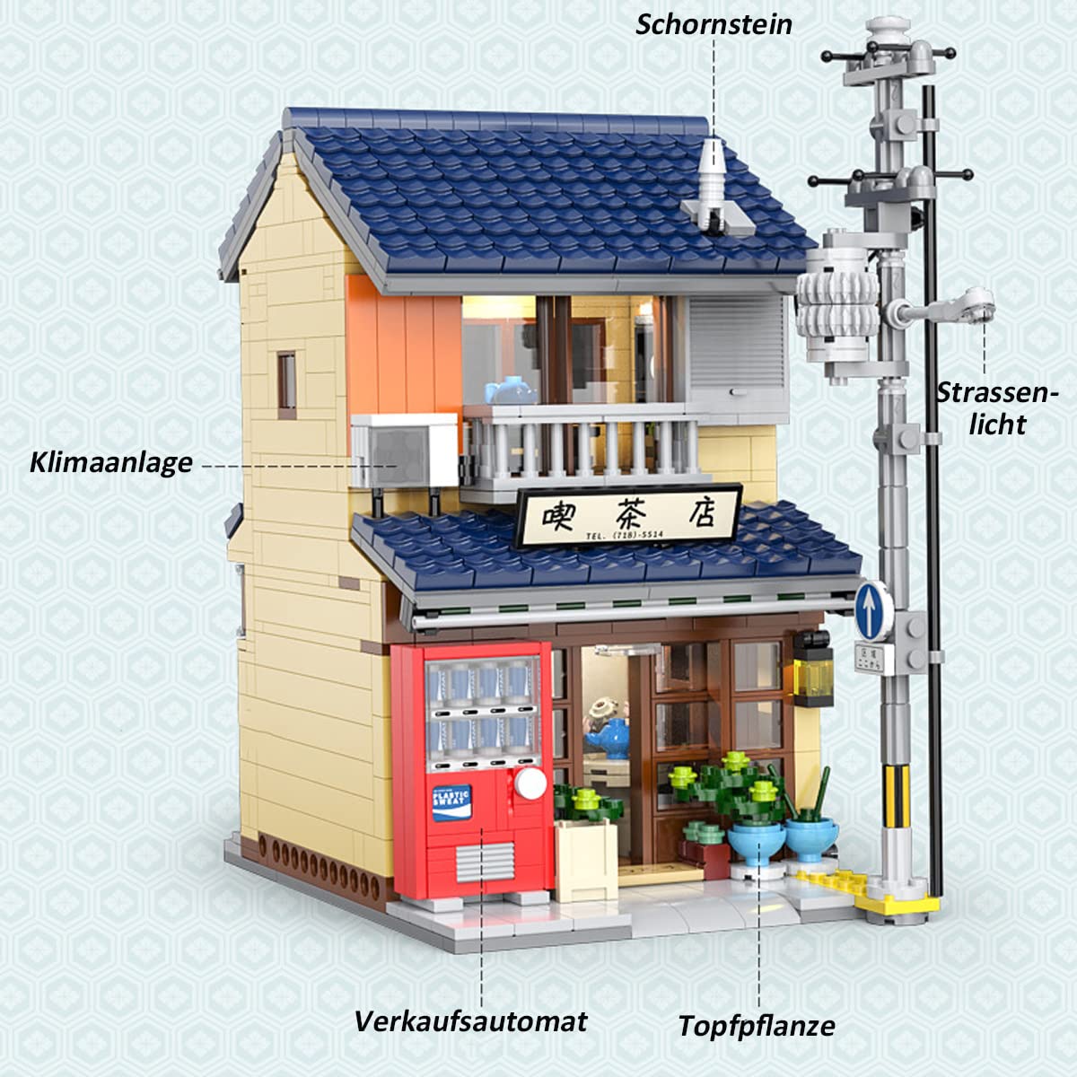 Japanisches Teehaus Klemmbausteine Haus (1200 Teile) Japan Tea House Architektur, Japanese Straßen Modular Buildings für Erwachsene C66010W