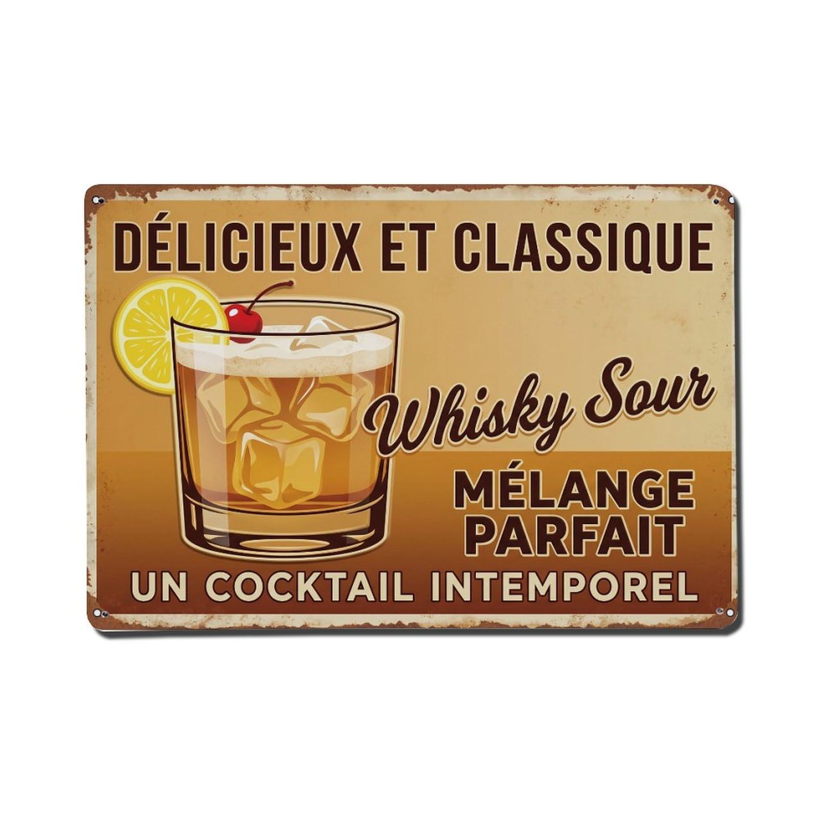 Whiskey Sour Summer Terrace Metal Tin Sign Plaque Wall Decor for Cafe, Club Bar, Office, Home Garden Metal Poster 8x12Inch