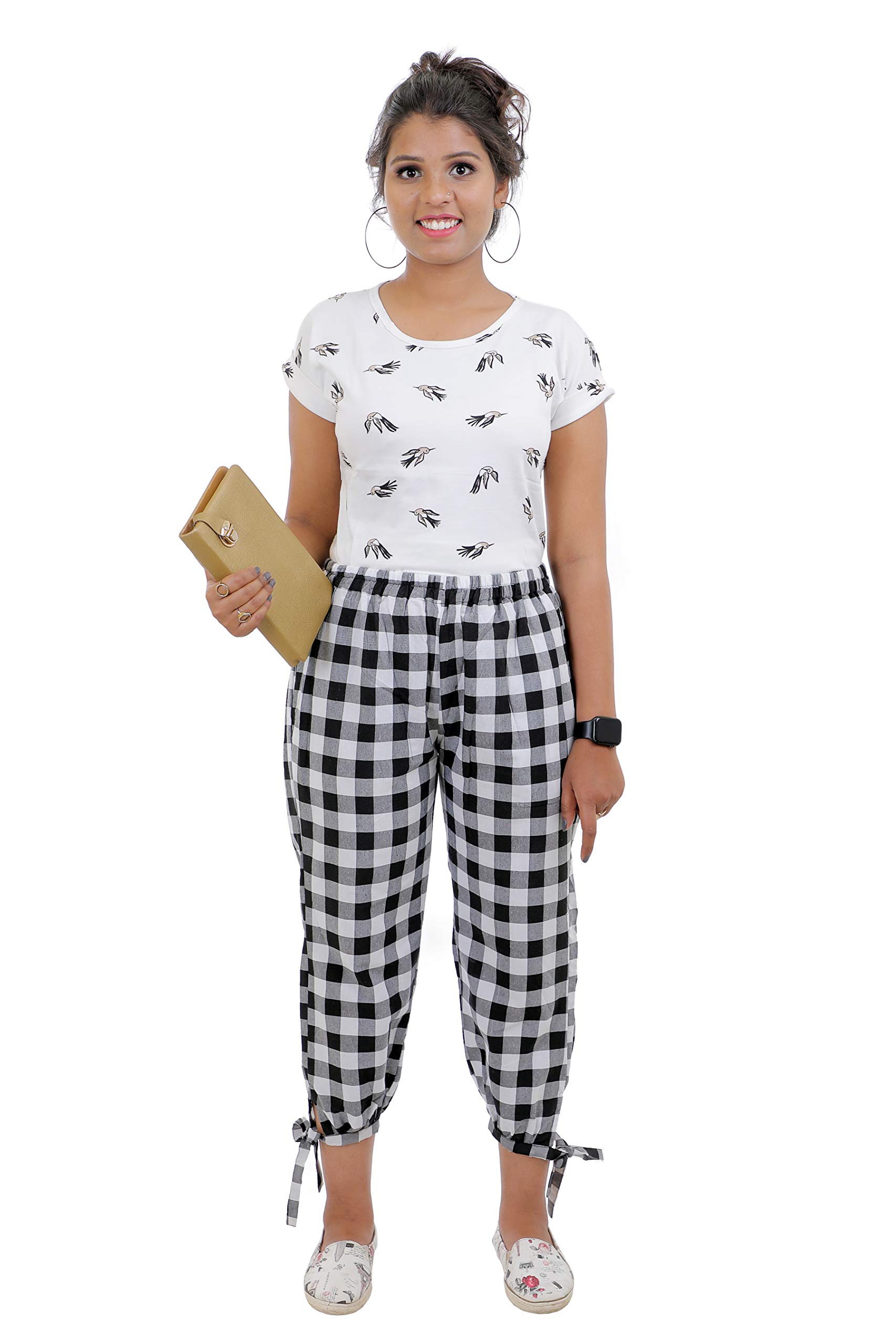 YUKTIWomen's Gingham Checkered Pyjama for Women Black & White