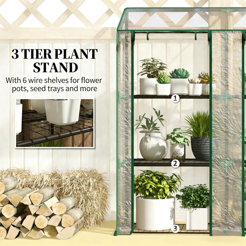 Portable Lean-to Greenhouse with Reinforced UV-Resistant Cover, Ventilated Roll-Up Doors, and Sturdy Wire Shelving for Plant Protection
