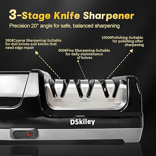 Miniatura 4 de Electric Knife Sharpener for Kitchen – Professional 3-Stage 100% Diamond System with 20° Precision Angle, Fast Sharpening to Restore & Polish Chef
