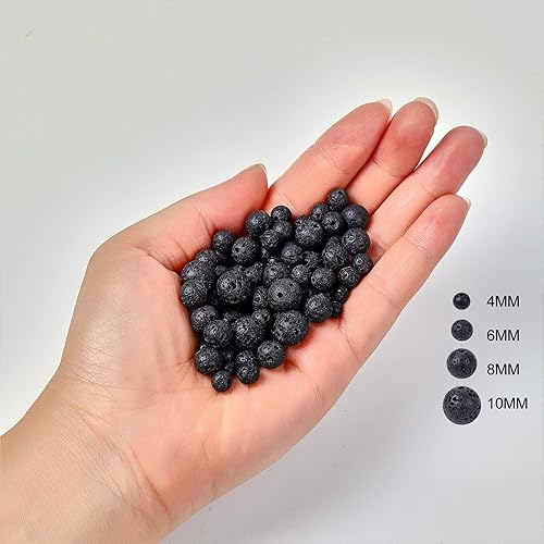 Miniatura 3 de 108 cuentas redondas de lava negra natural de 0.394 pulgadas, cuentas sueltas para hacer joyas