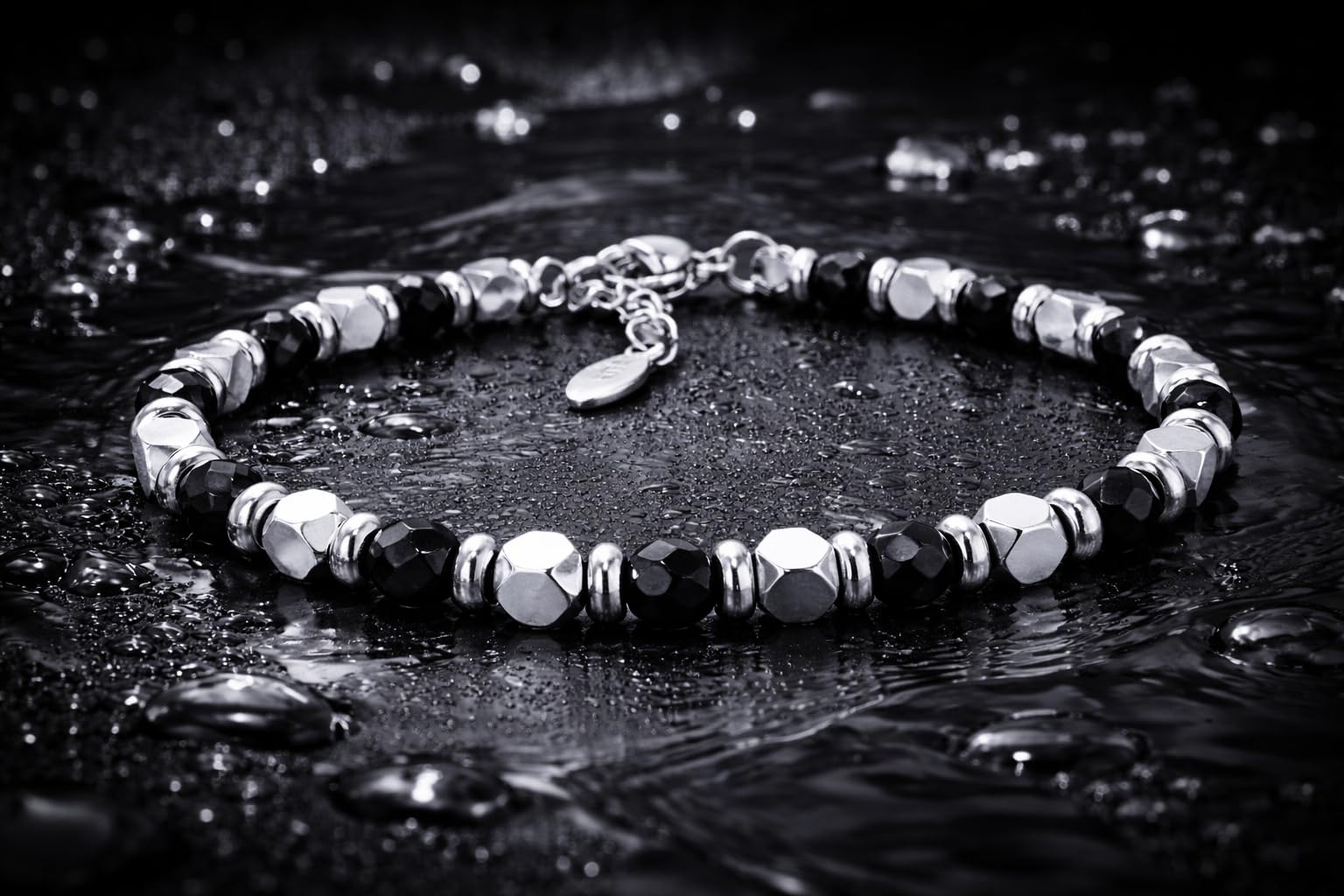 SAGA GIOIELLI® Bracciale Uomo Donna Pietre Dure Onice Nero Vari Colori Quadrello Acciaio