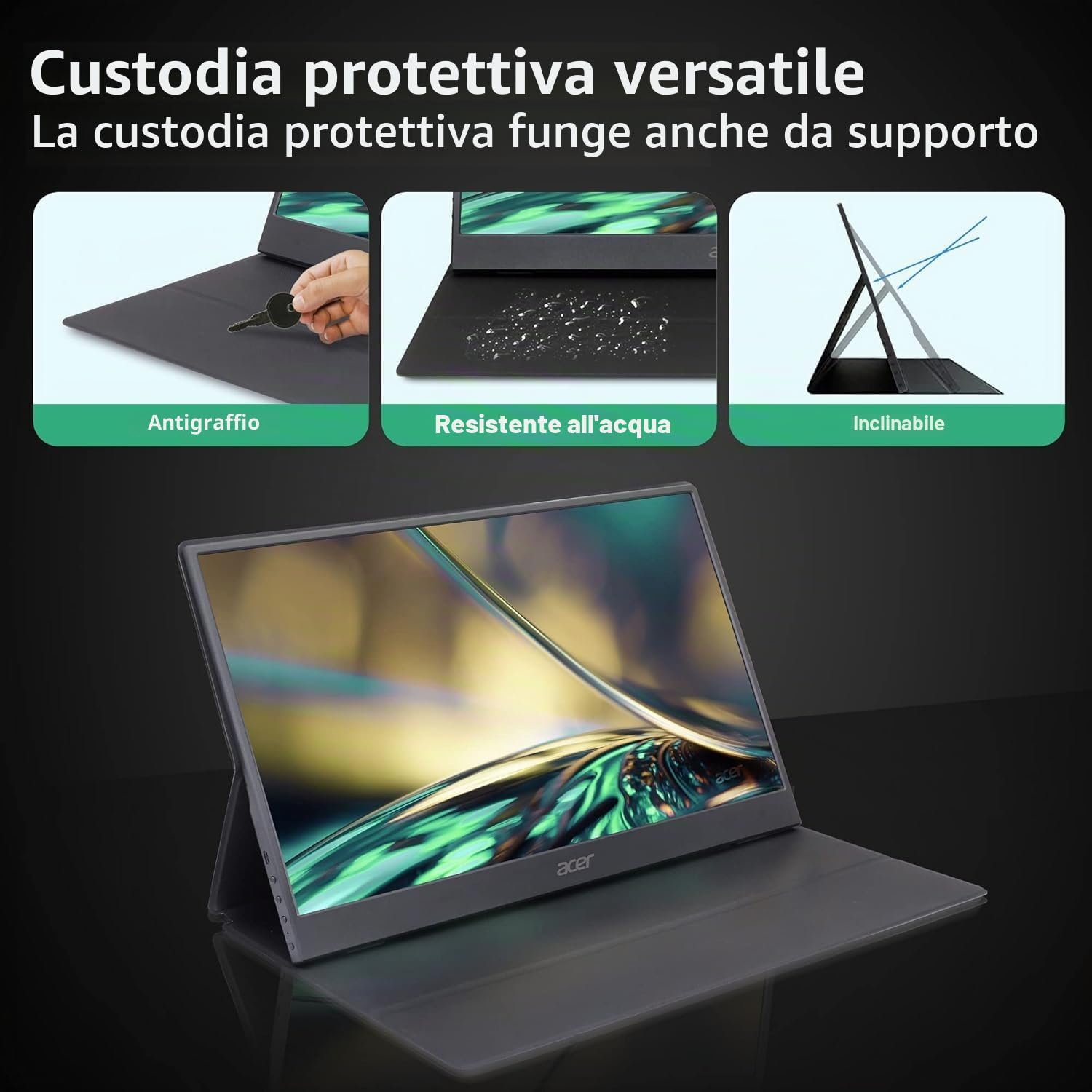 Acer Monitor portatile FHD PM1 da 15,6 pollici | Pannello IPS | Design ultrasottile e ultraleggero | Mini HDMI x 1 e USB Type-C x 2 ingressi