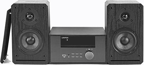 Sistema estéreo para el hogar, amplificador de audio LONPOO y par de altavoces pasivos, 100 vatios RMS, micro componente con reproductor de CD,
