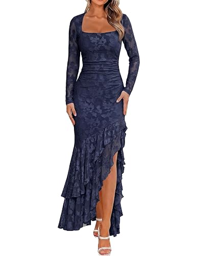 BORIFLORS Women's Elegant Fall Wedding Guest Long Sleeve Maxi Dress