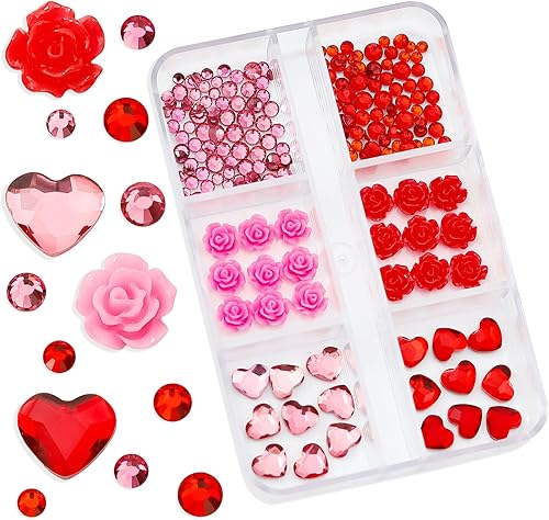Miniatura 4 de 436 piezas de calcomanías de corazón para uñas, diseño de corazón rojo rosa, para el día de San Valentín, corazón 3D, diamante, autoadhesivo,