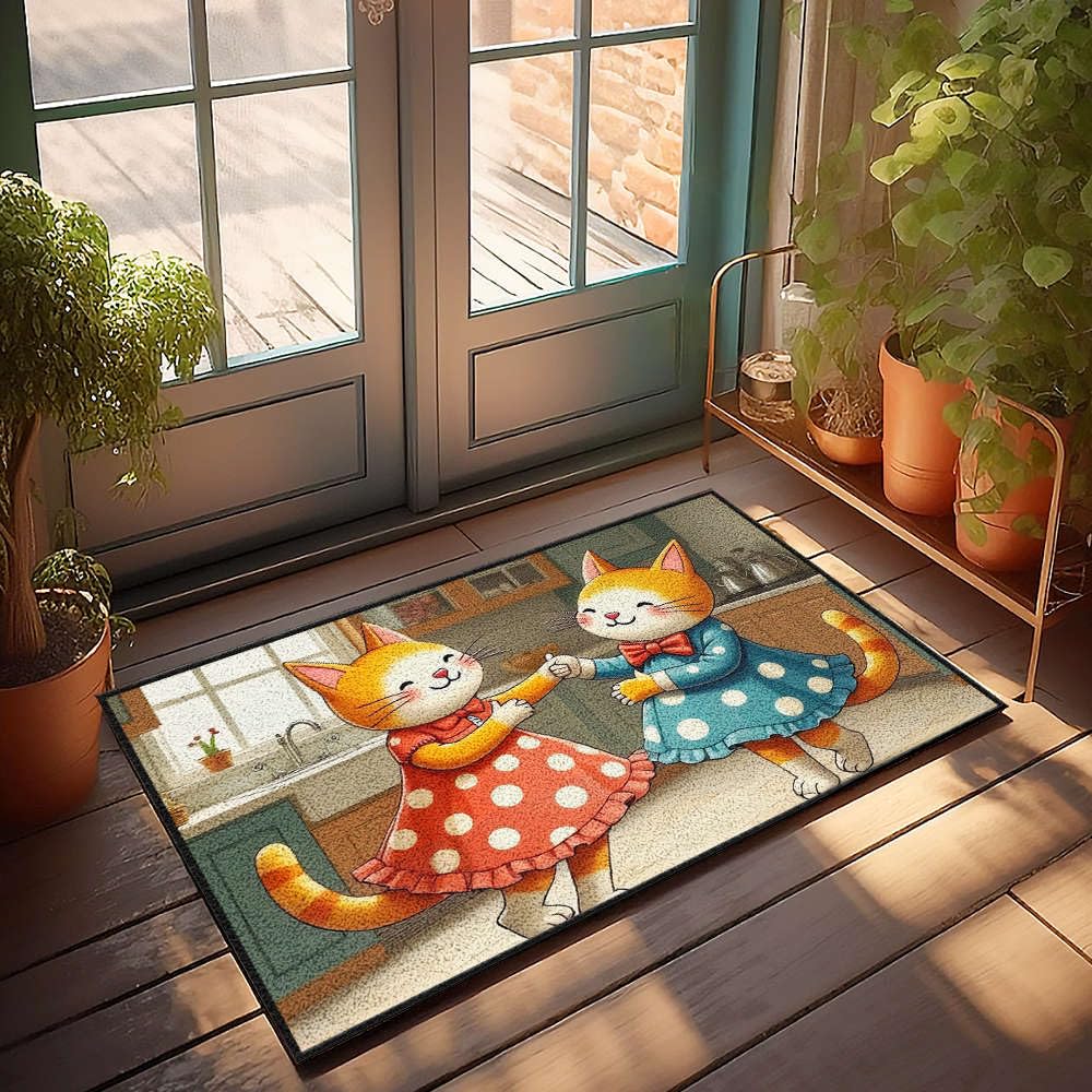 Tapis de porte intérieur chats dansant pour une cuisine joyeuse 65x90