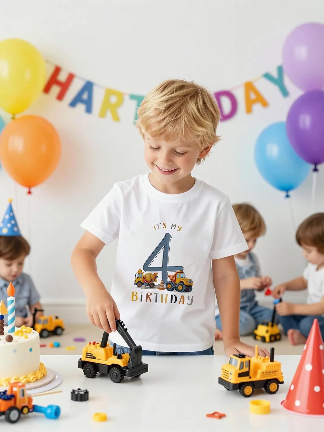 Birthday Boy Shirt for Boys 2-6 Years Construction Truck Jungle Safari Animal Birthday Boy Party T Shirt Cotton Tee image 3