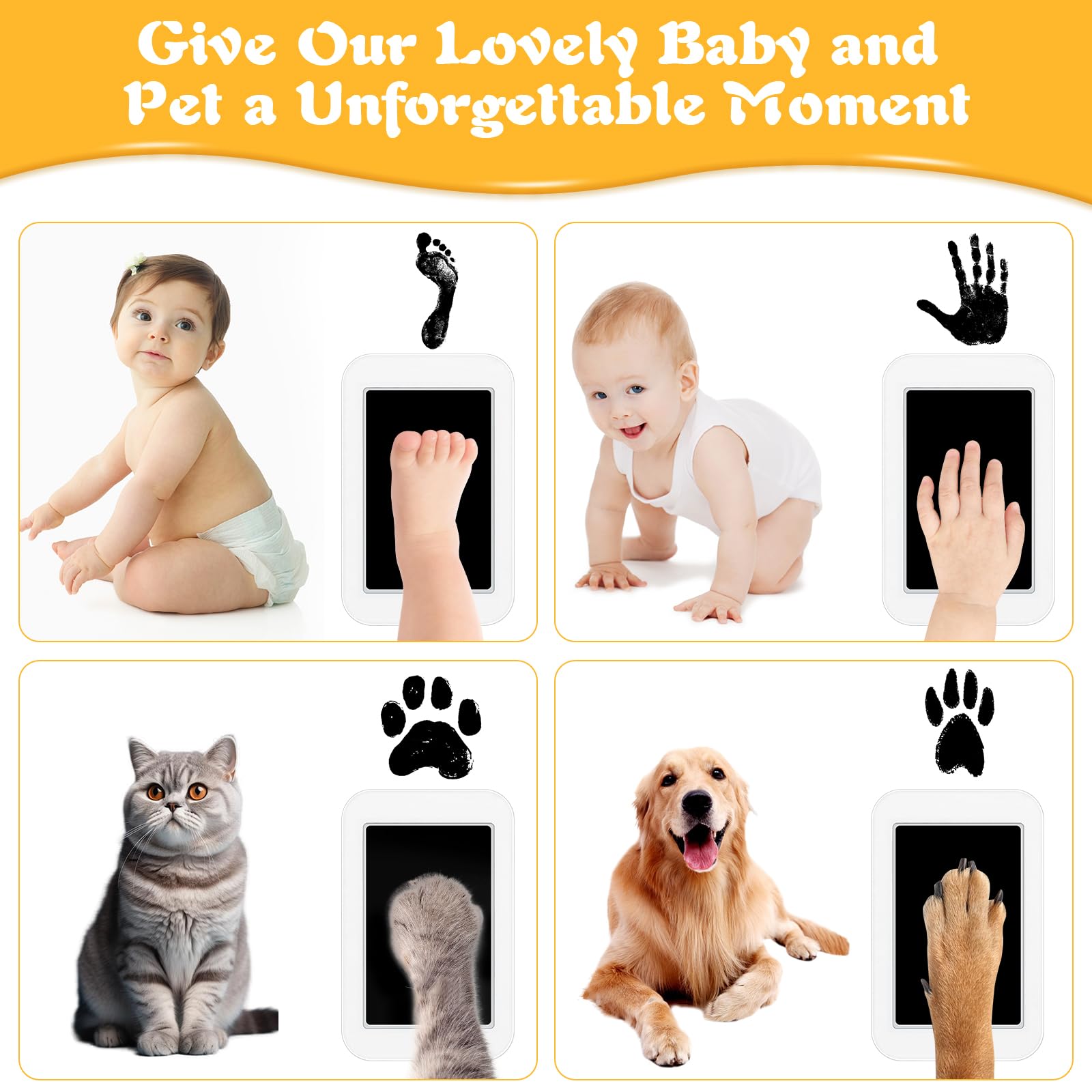 Romon 3Pcs Impronta Mani e Piedi Neonati, Impronte Bimbi, 9,5 * 6 cm Senza Inchiostro Impronte Bimbi, Kit Impronta Cane, per Cane gatto, Sicuro e Non Tossico, Regalo Battesimo Bimbo（S)