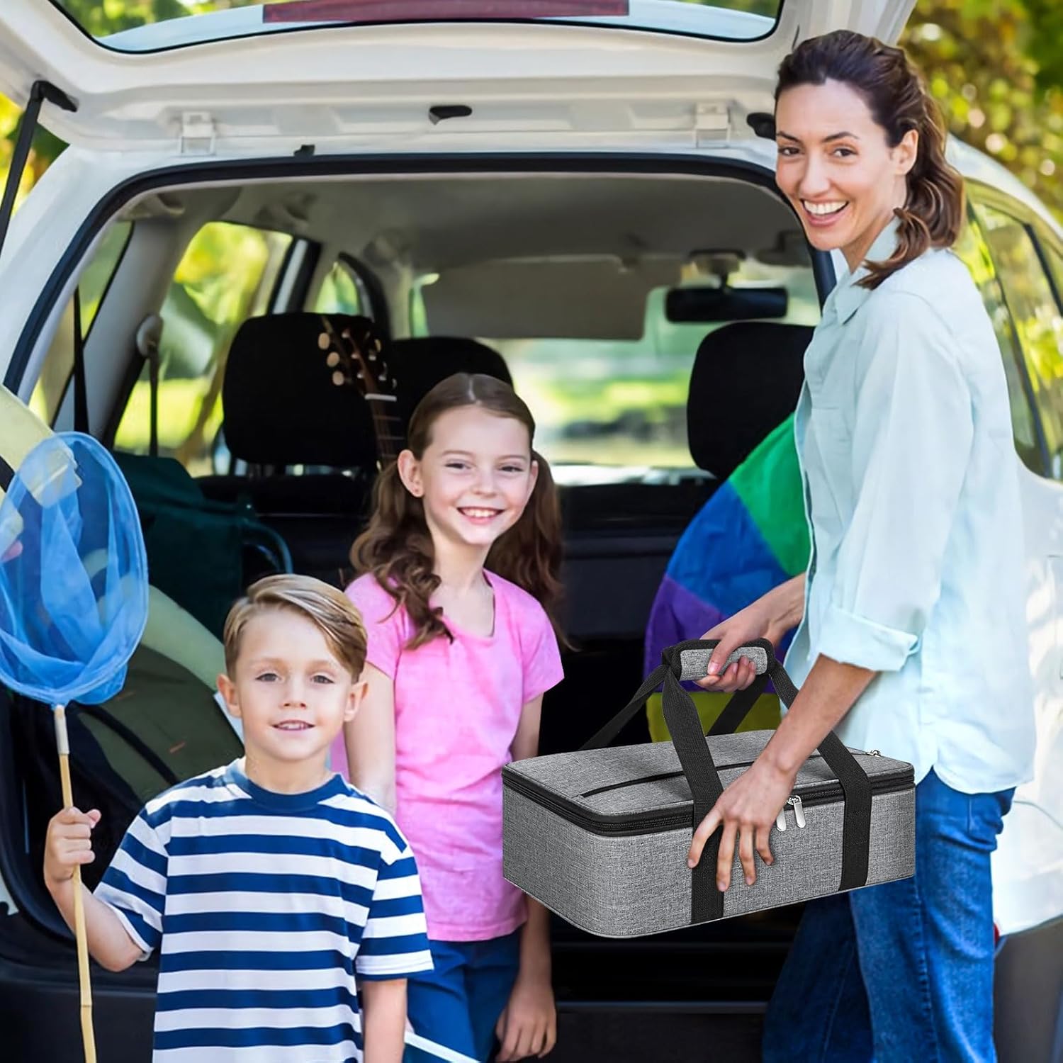 Insulated Casserole Carrier, Portable Casserole Carrier for Hot or Cold Food Lunch Tote Warmer or Cooler Bag, Lasagna Lunch Bag for Potluck Parties- Fits 9" x 13" Baking Dish-Grey - Image 7