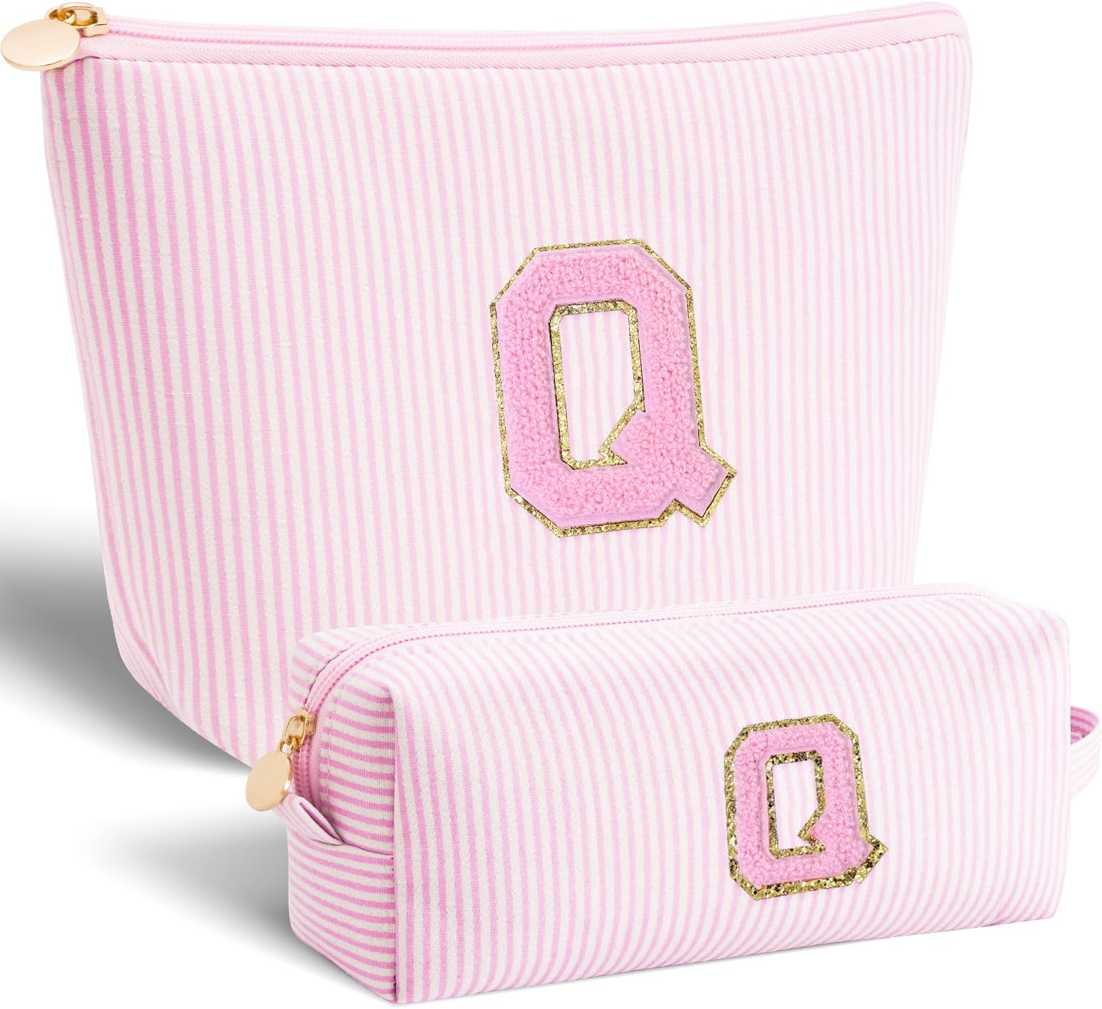 Personalized Initials Makeup Bag Cosmetic Bag, Pink, Q