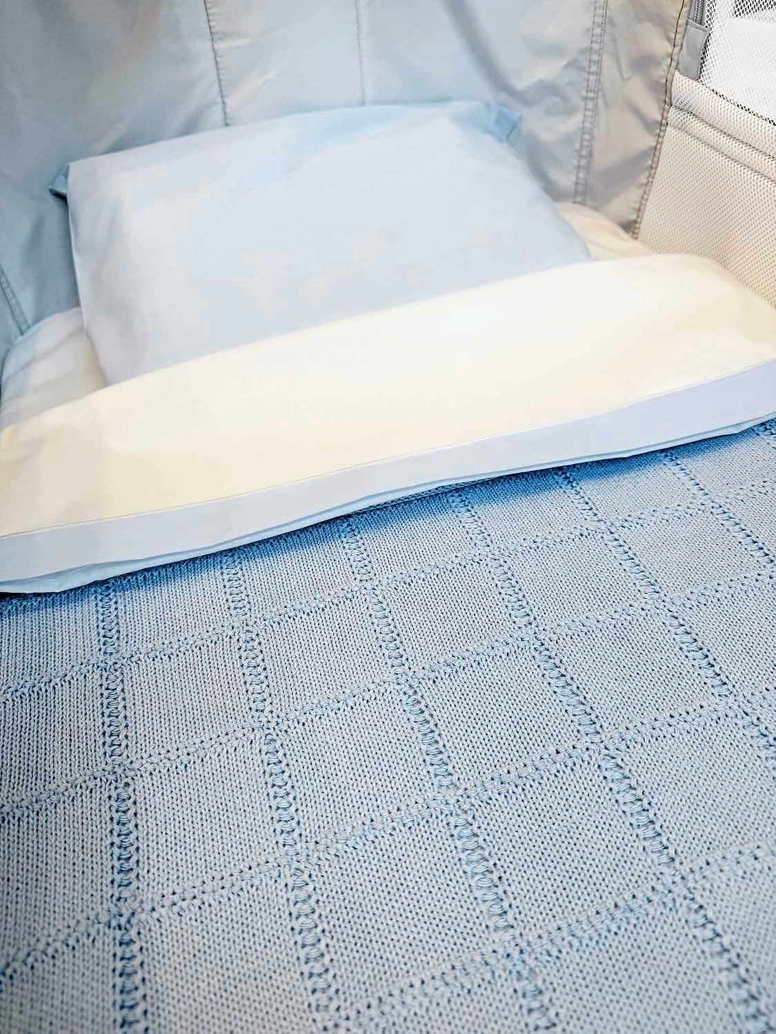 Andy & Helen Summer Blanket Knitted Cotton with Squares 30 by 35 Inches for Stroller Crib and Baby Bed Breathable and Soft (Sky) - Image 2
