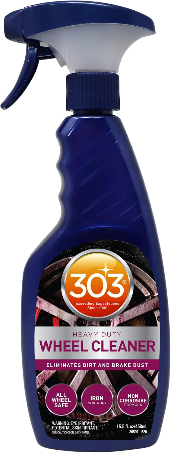 303 Products Heavy Duty Wheel Cleaner - Rim Cleaner for Car - Brake Dust Remover - All Wheel Safe - Iron Indicating Formula - Non Corrosive Formula, 15.5 fl. oz. (30597CSR) Packaging May Vary
