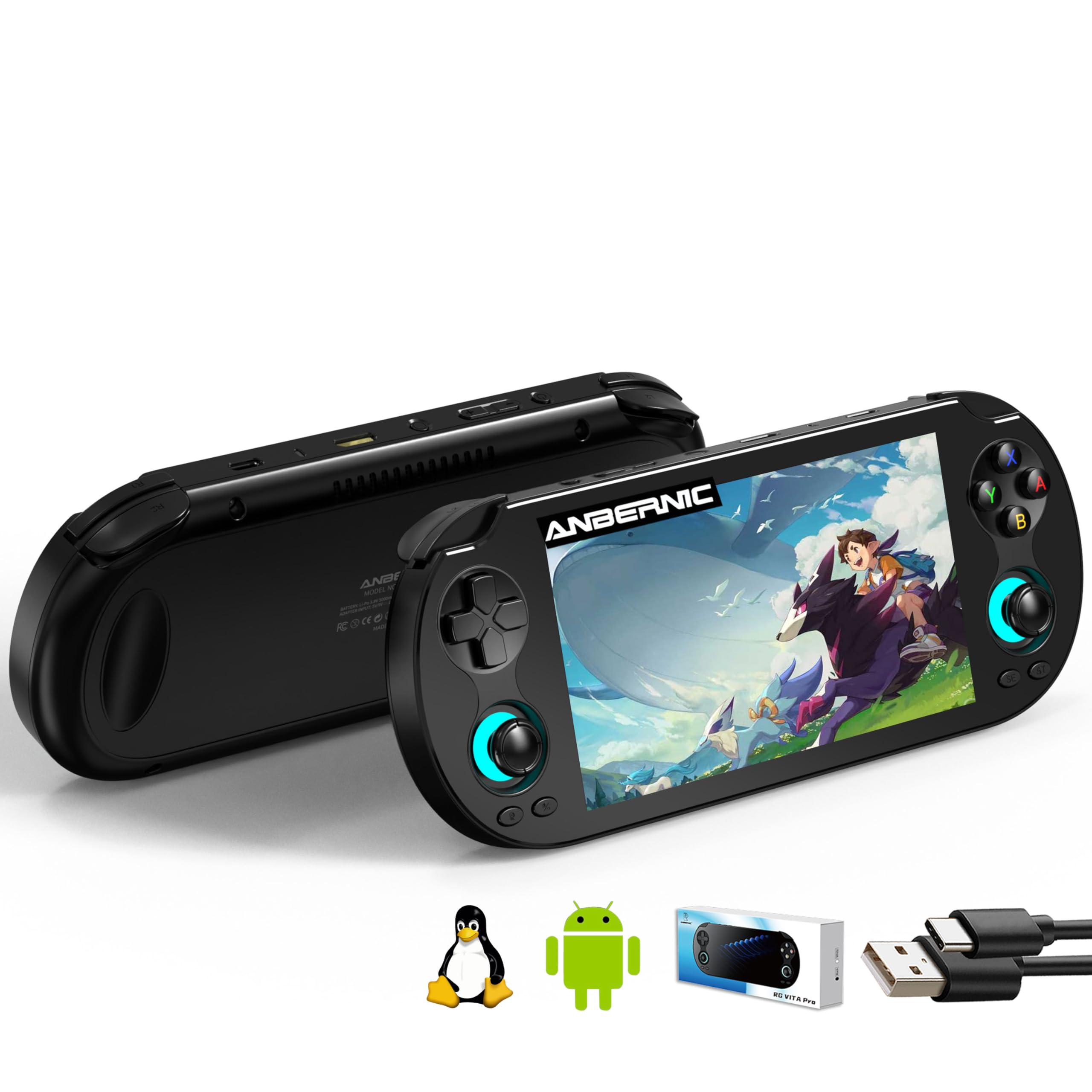 RG VITA PRO Handheld Game Console RK3576 RGVITA PRO Dual OS Android 14 and Linux System 5.5" IPS INCELL touchscreen 5000mAh Supports WiFi Bluetooth HDMI (RG VITA PRO-Black-new)