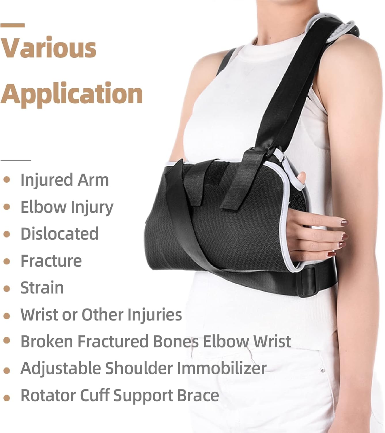 Solmyr Arm Sling for Broken Fractured Bones Elbow Wrist, Adjustable Shoulder Immobilizer & Rotator Cuff Support Brace, Split Strap and Waistband, Universal for Left and Right Arms, Men and Women(L) : Health & Household