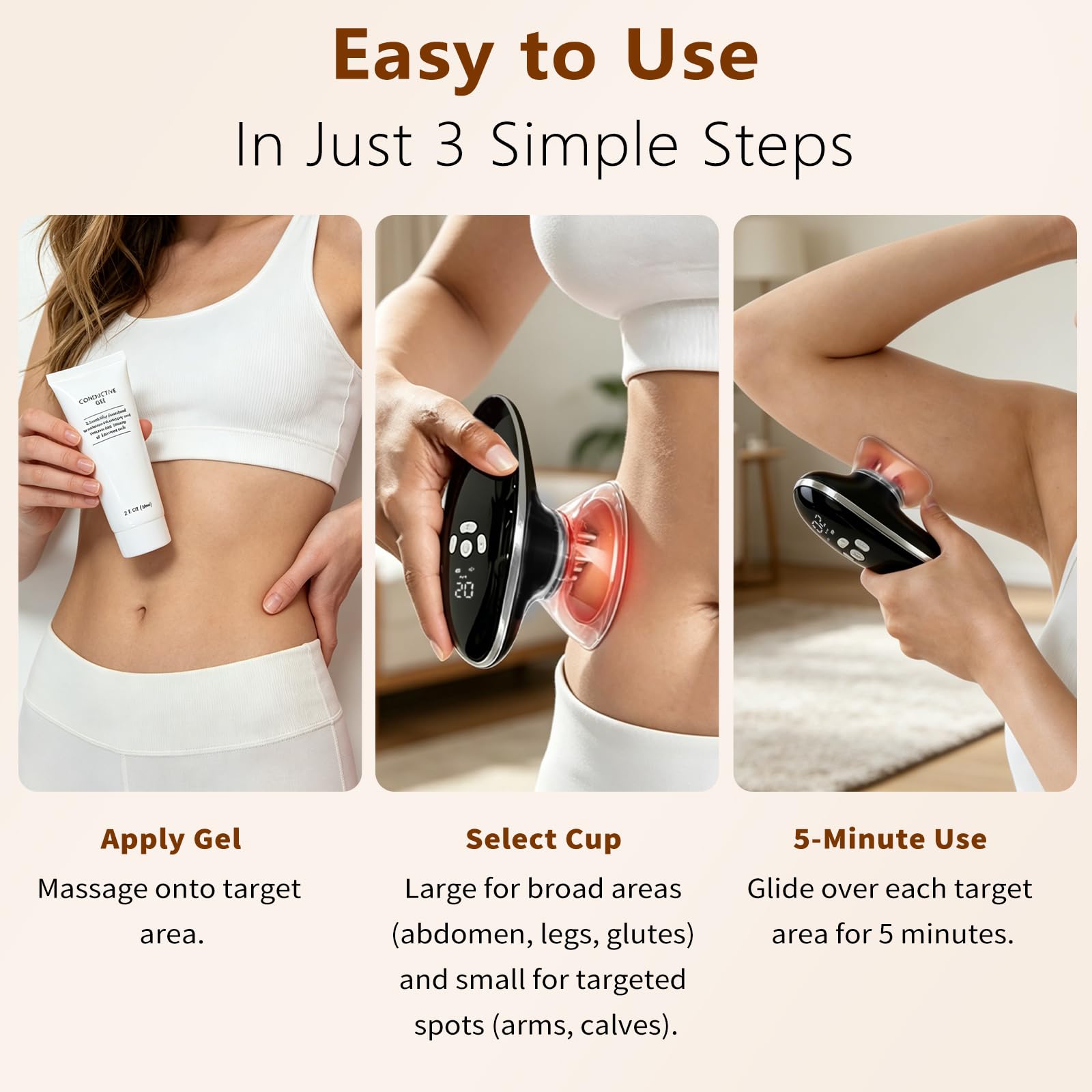 3-in-1 Schröpfmassagegerät mit EMS & Rotlicht Elektrisches Körperstraffungsgerät, 10 Intensitätsstufen & 4 Wechsel-Aufsätze gegen Cellulite zur Hautstraffung an Bauch, Beinen, Po, Armen