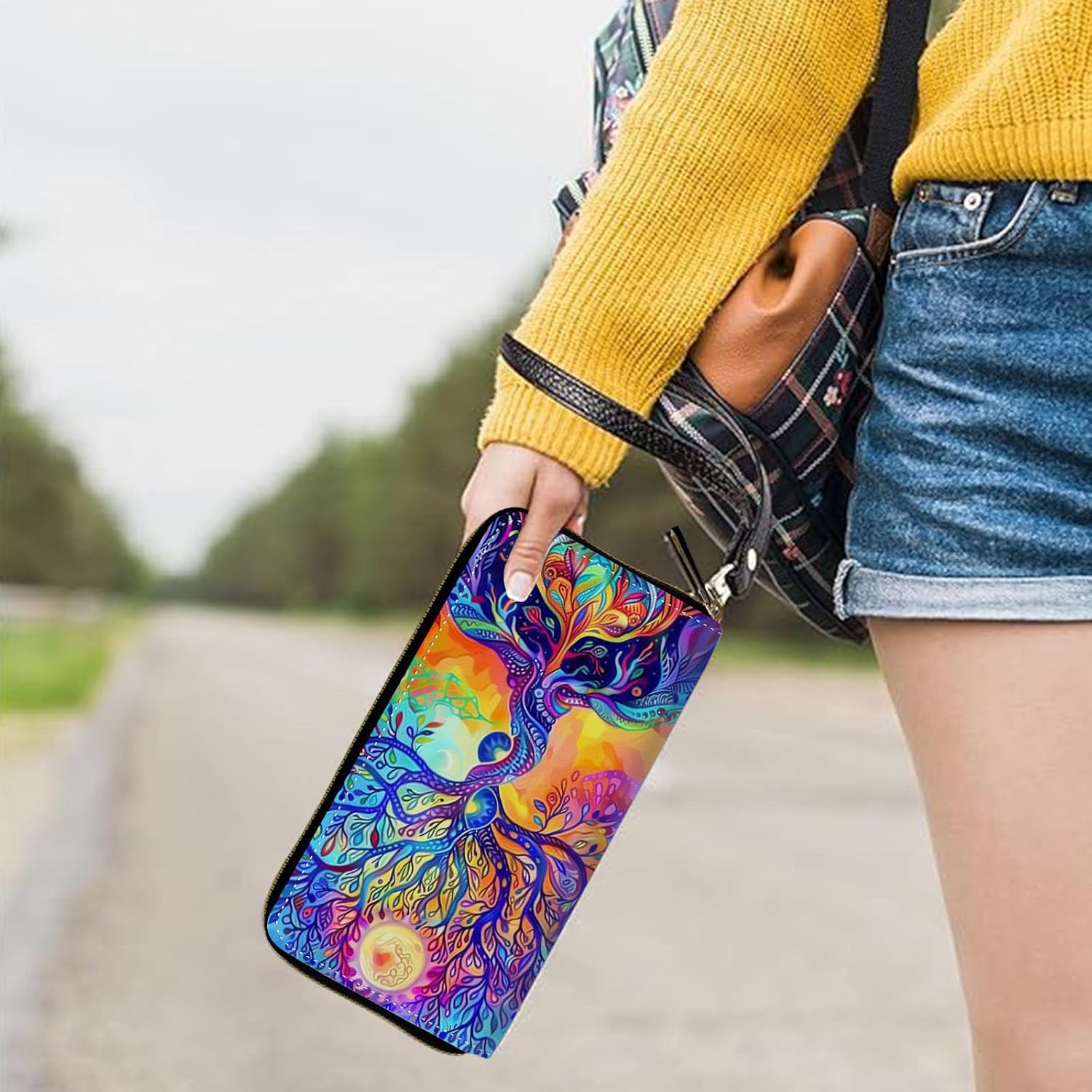 Womens Wallet, Large Capacity RFID Blocking PU Leather Wristlet Wallets for Women Ladies Men Credit Card Holder Zipper Wallet Phone Holder Clutch Travel Purse, Watercolor Tree - Image 5