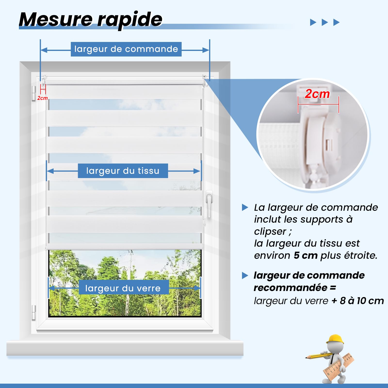 Store Enrouleur Jour/Nuit Sans Perçage 60x150 Cm - Double Tissu Lin Occultant & Tamisant - Installation Facile Par Clips