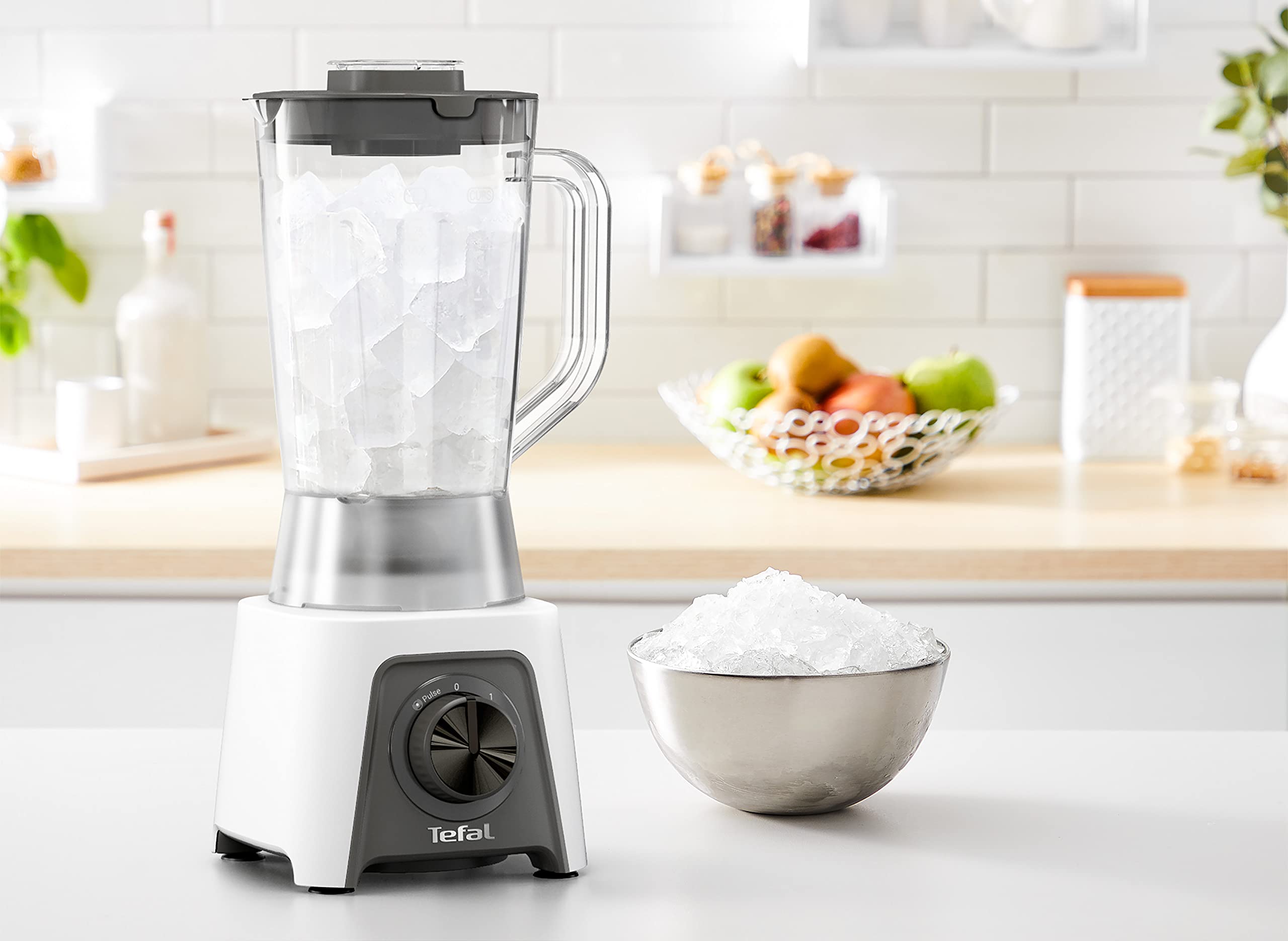 Tefal BL2C01 Blendeo Standmixer | 450-W-Motor | 1,5 Liter Fassungsvermögen | 2 Geschwindigkeiten + Pulse-Funktion | Duraforce Klingen | Saugnäpfe für sicheren Stand | Weiß/Grau
