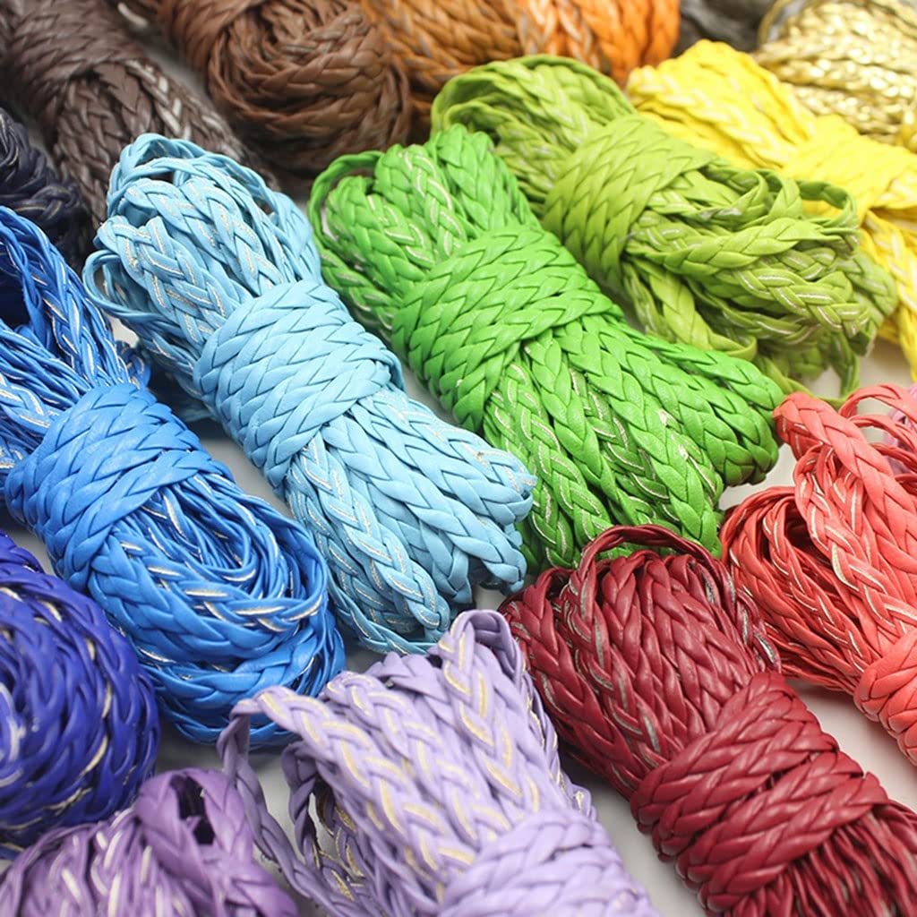 5 jardów 3 części Skręcone skórzane sznurki PU, mm kolorowa skórzana płaska pleciona lina do bransoletki Home Decor | Rice