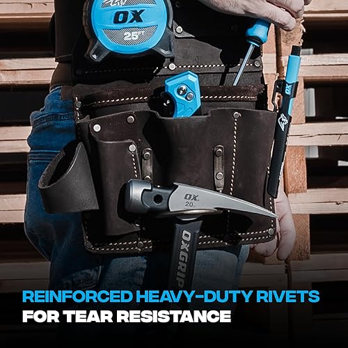 Miniatura 6 de Ox Pro - Bolsas de herramientas de cuero de grano completo, fabricadas con doble costura y bolsillos reforzados con remaches