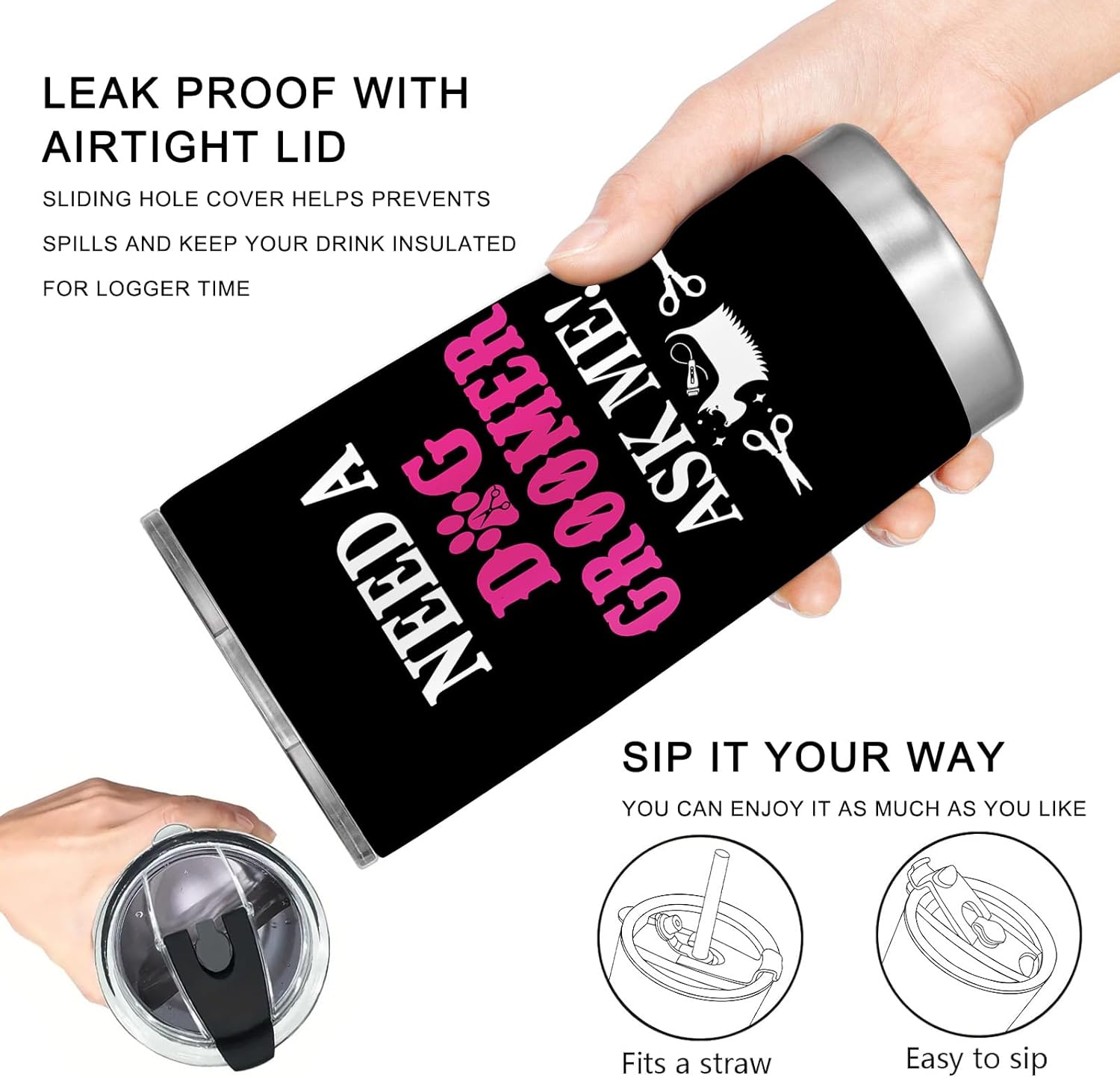 Dog Groomer Gifts, 20oz Stainless Steel Tumbler with Lid Straw - Image 4