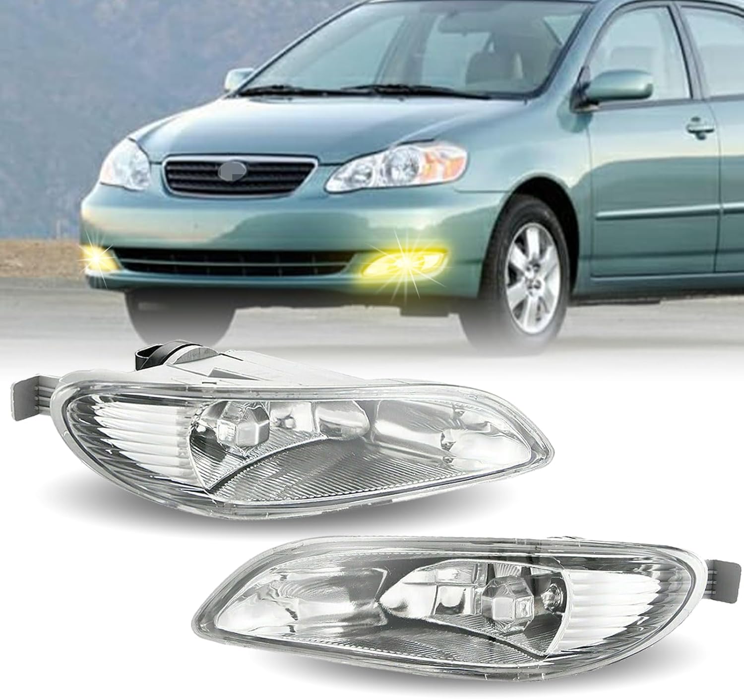 Fit 2002-2004 For Toyota Camry, 2005-2008 Corolla, 2002-2003 Solara Bumper Driving Left&Right Halogen Fog Light Lamp Clear Lens with Bulb without Wiring Switch