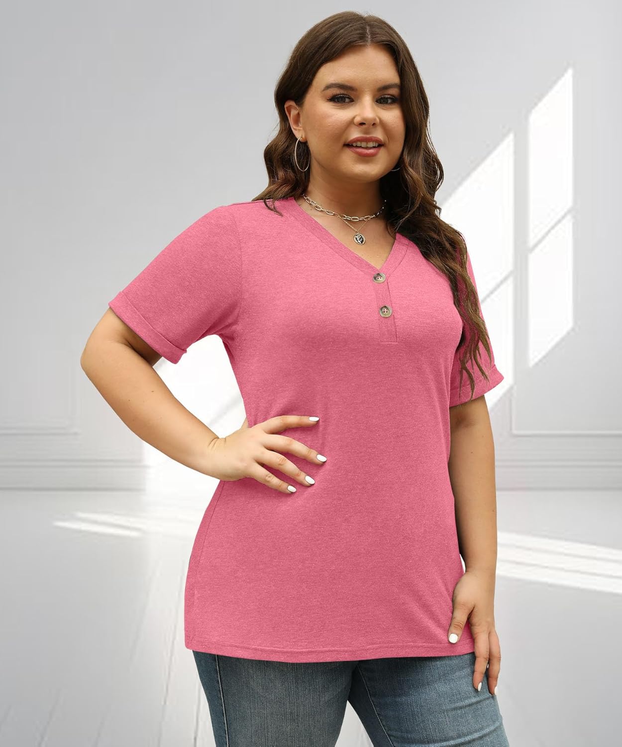 Womens Plus Size Summer Tops Trendy Button Down Shirts Business Casual Loose Tunics L-4XL - Image 5