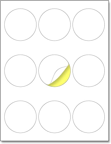Etiqueta adhesiva redonda blanca mate de 2.5 pulgadas, impresión láserinyección de tinta, tamaño carta, 30 hojas