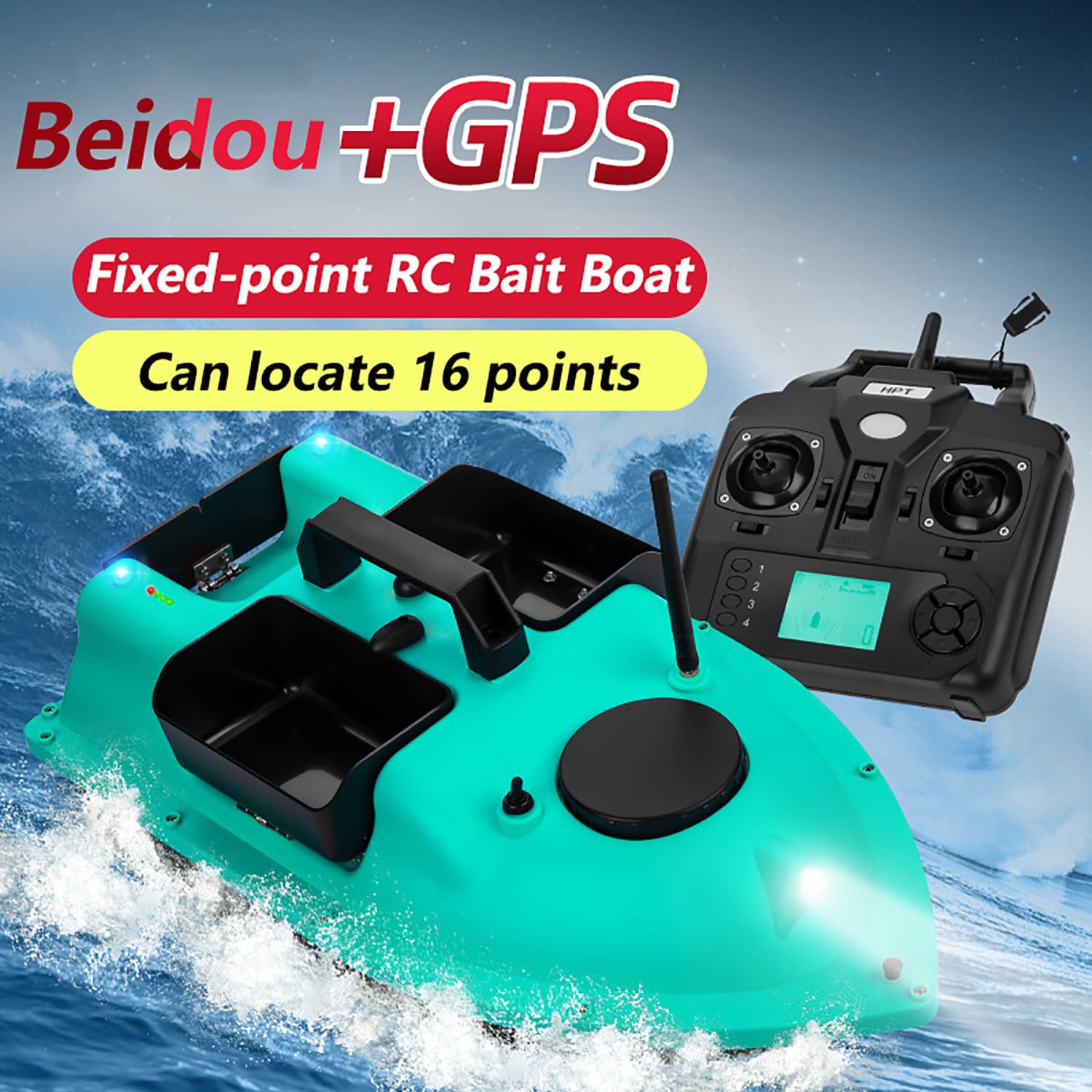 Esca con telecomando per barca con ritorno automatico GPS, luci notturne, 3 serbatoi di esca, lunga durata della batteria per la pesca