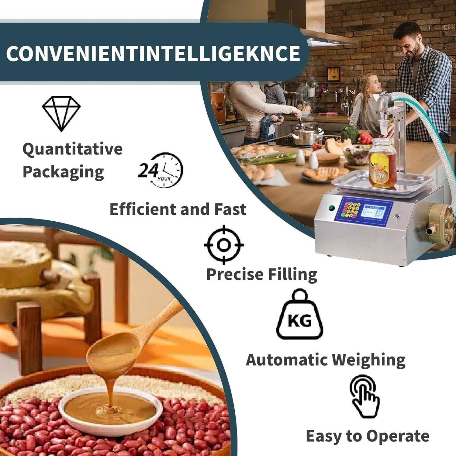 Riempitrice Liquida Automatica, Riempitrice Liquida per Pasta per Pesatura Automatica 20G-10000g, Portata 7 L/min, per Pasta di Sesamo, Burro di Arachidi, Panna, Marmellata