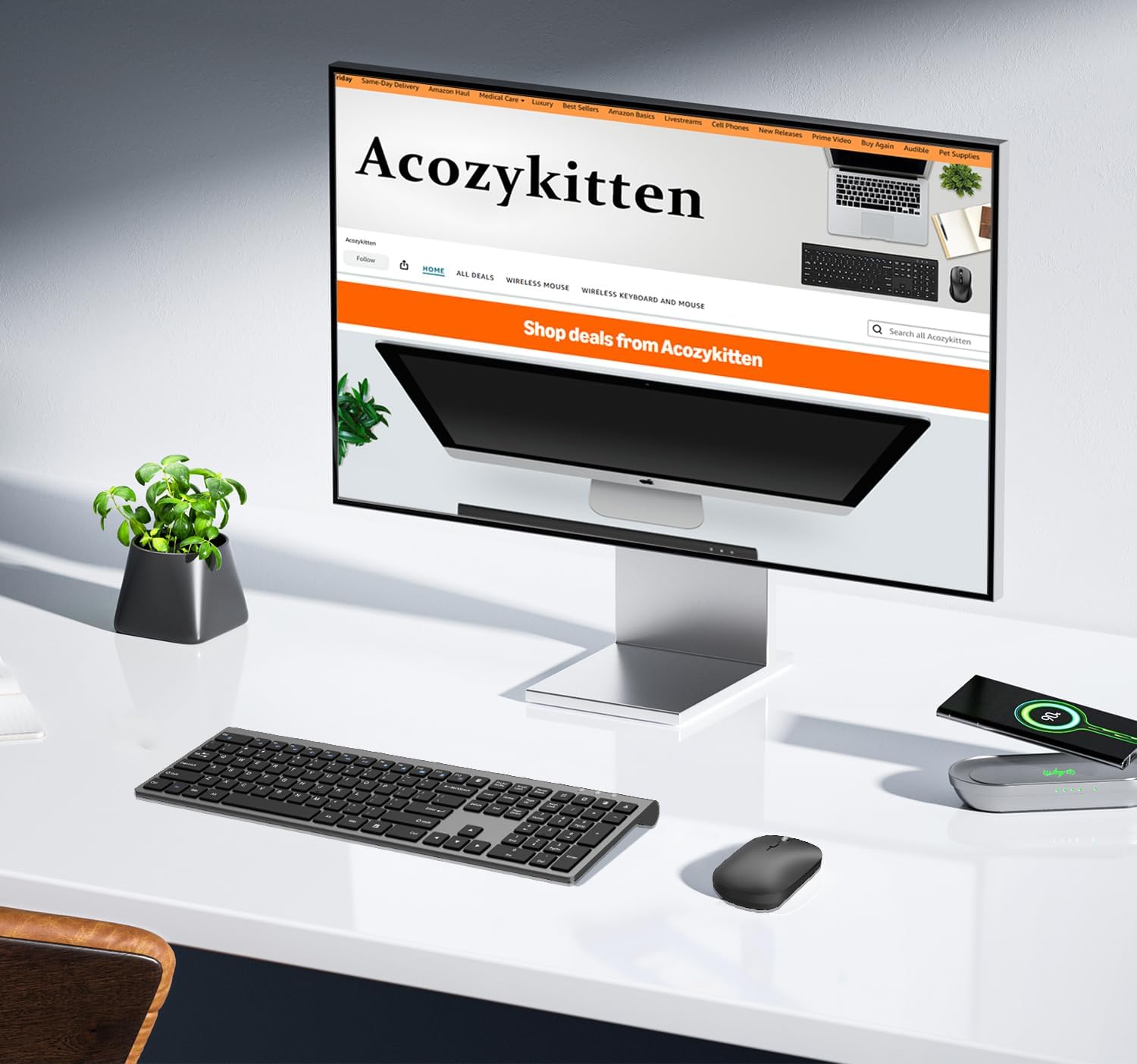 Wireless Keyboard and Mouse Combo, Full Size Slim Computer Keyboard and 2400DPI Silent Optical Mouse with 2.4Ghz Dongle, Invisible Light Design, X Type Scissor Keys, for Computer, PC, Windows, Mac