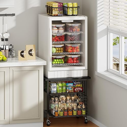 Mini Fridge Stand with Storage, Small Refrigerator Stand with 2 Drawers, Mini Fridge Shelf Cabinet-Max Load 300 LBS Heavy Microwave Stand Mini Fridge Cart for Dorm, Apartment, Kitchen (Black)