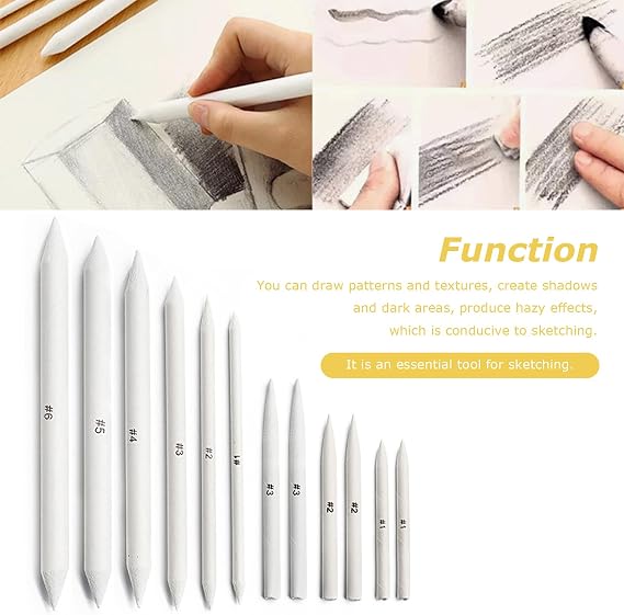 12 Pcs Blending Stumps for artists, Pencil Blender for artists, Drawing Pencils Art Blending Pencil Blender for Artists Student Sketch Drawing Tools, Drawing Supplies(Gray White)