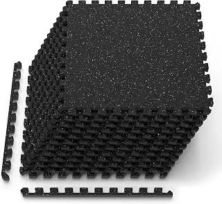ProsourceFit Rubber Top Exercise Puzzle Mat ¾ inch, EVA Foam Interlocking Tiles for Home Gym Protective Flooring for Equipment and Workouts, Grey 48sqf