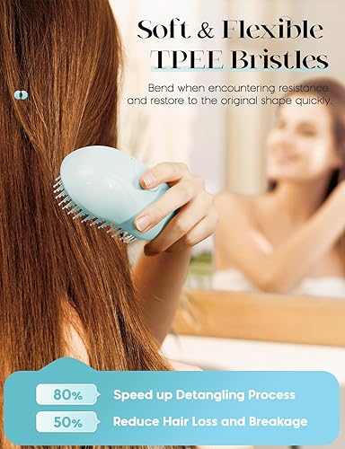 Miniatura 3 de Cepillos para el cabello para mujer, cepillo de pelo autolimpiante de una sola tecla, fácil de limpiar con un solo botón, masaje de cabeza redonda,