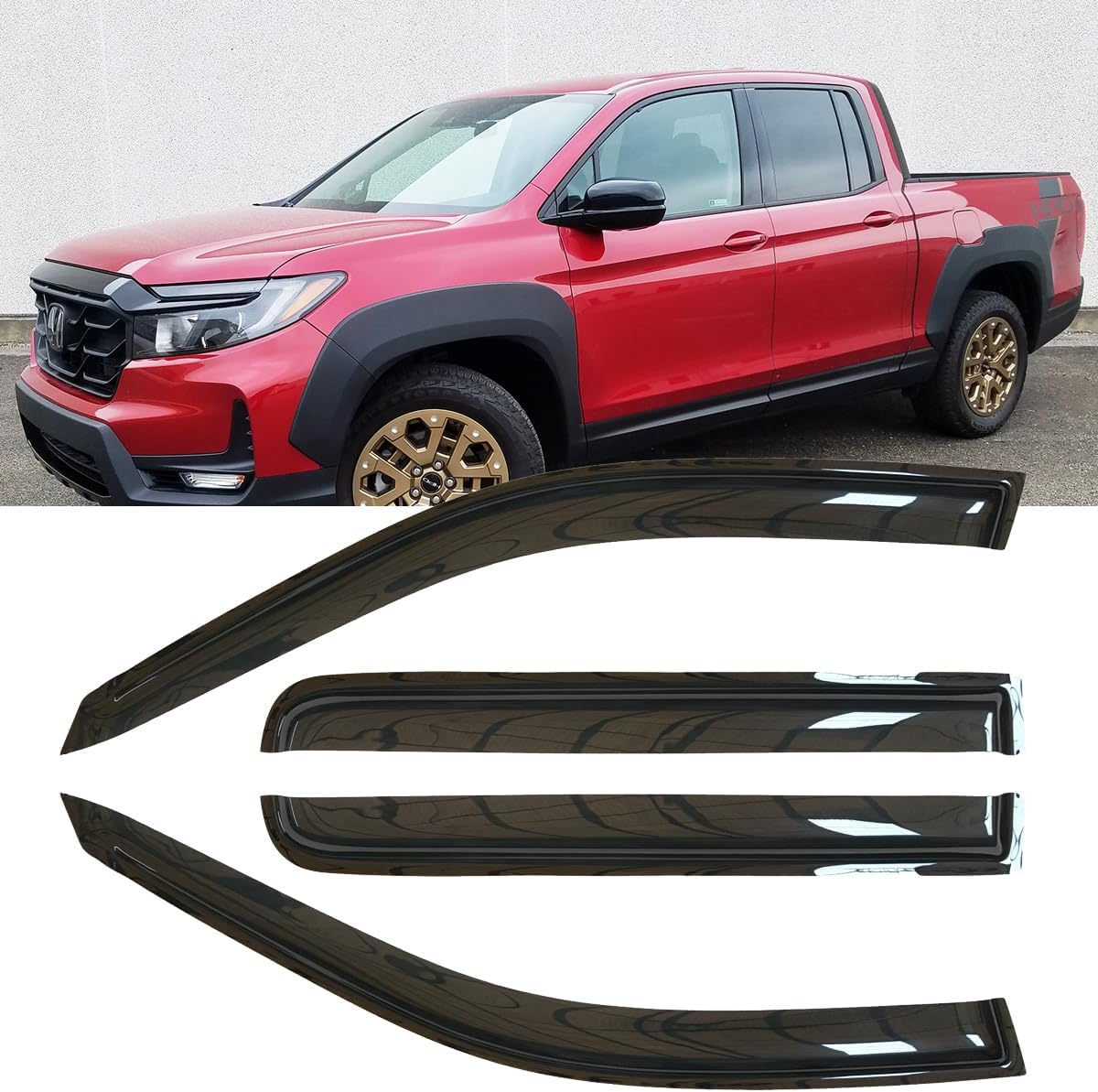 4pcs Original Shatterproof Rainproof Window Wind Deflectors for Honda Ridgeline 17-24,Tape-on Rain Guards Set,Nice Looking Window Visors for Cars,Vent Deflector for 2017-2024 Honda Ridgeline 94276
