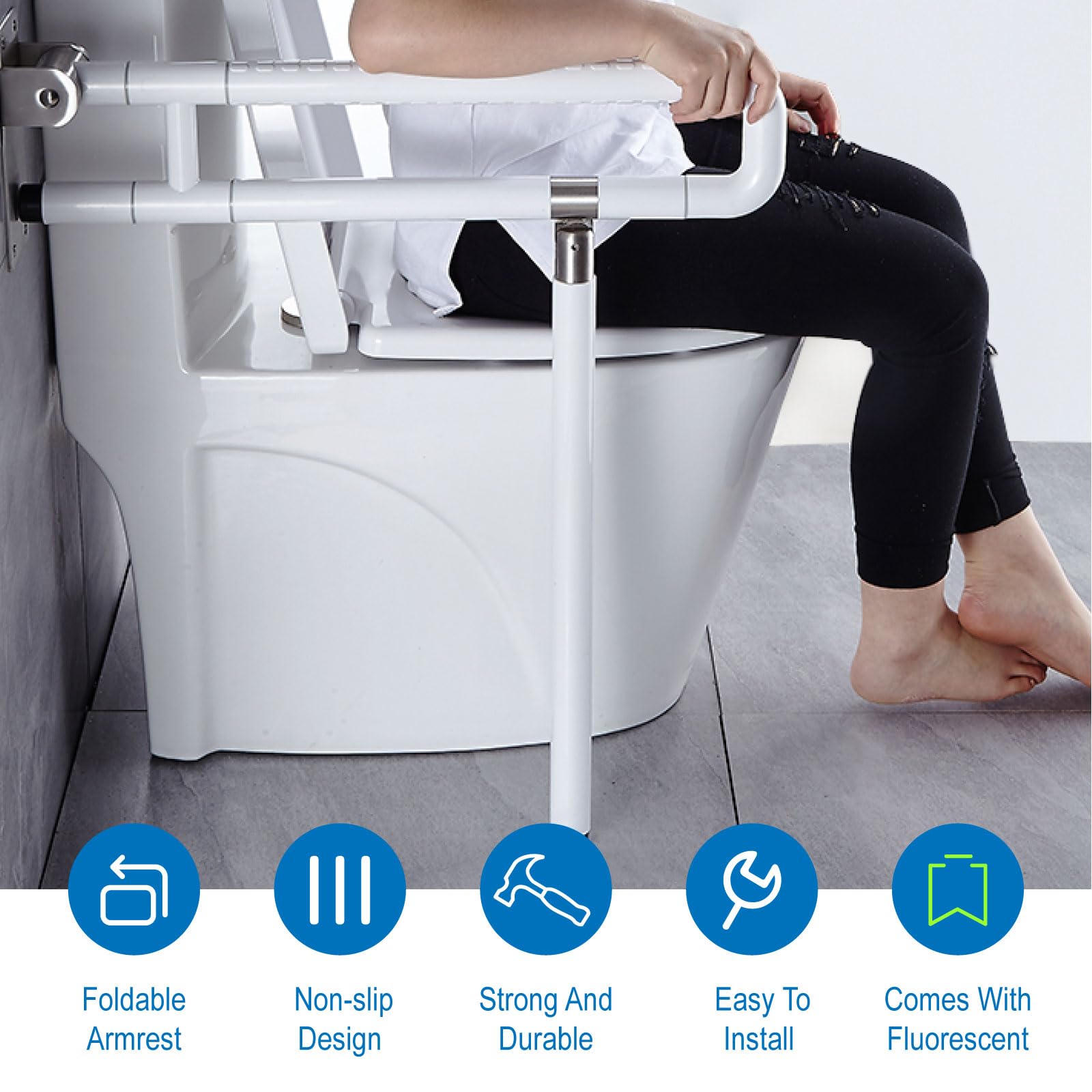 Maniglione per Wc Bianco, Maniglione Bagno Disabili Acciaio Inossidabile Maniglia di Sicurezza per Doccia 80cm Maniglie Antiscivolo Corrimano Barra Ribaltabile 80cm/31.4in