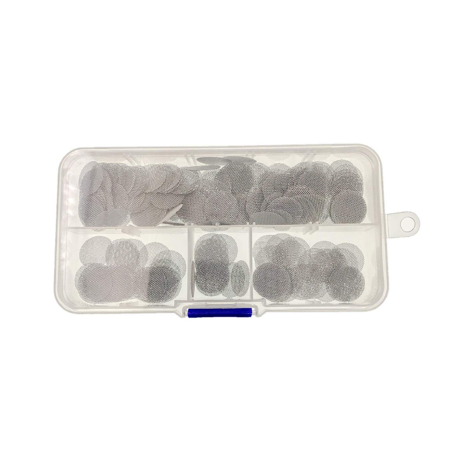 JZK 200 x Einlegesiebe aus Stahl 15mm, Silber fein Mesh Rauchen Pfeife Sieb Filter mit Kunststoff Box zum Rauchen von Bongs und Tabakpfeifen