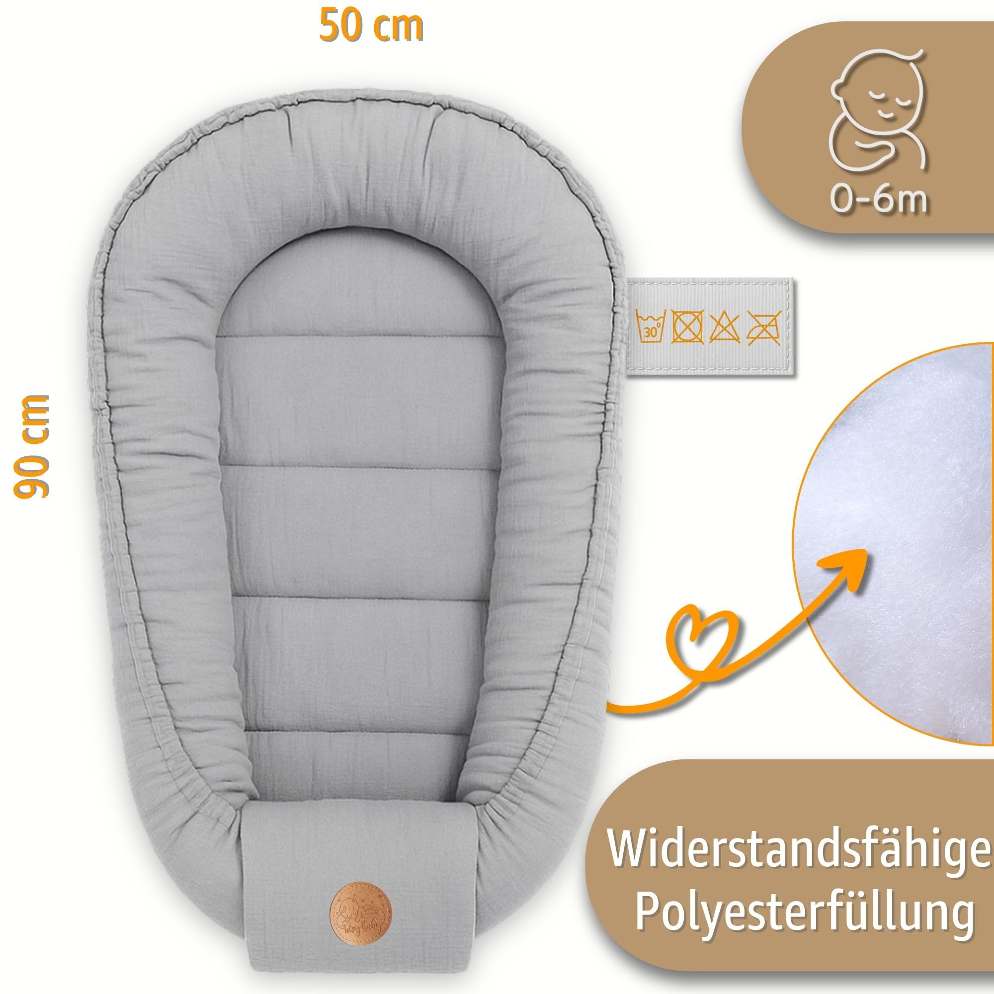 Mussola Riduttore lettino neonato - 90x50 cm baby nest trasportabile per neonati nido culla pod cocoonababy babynest antisoffoco Grigio