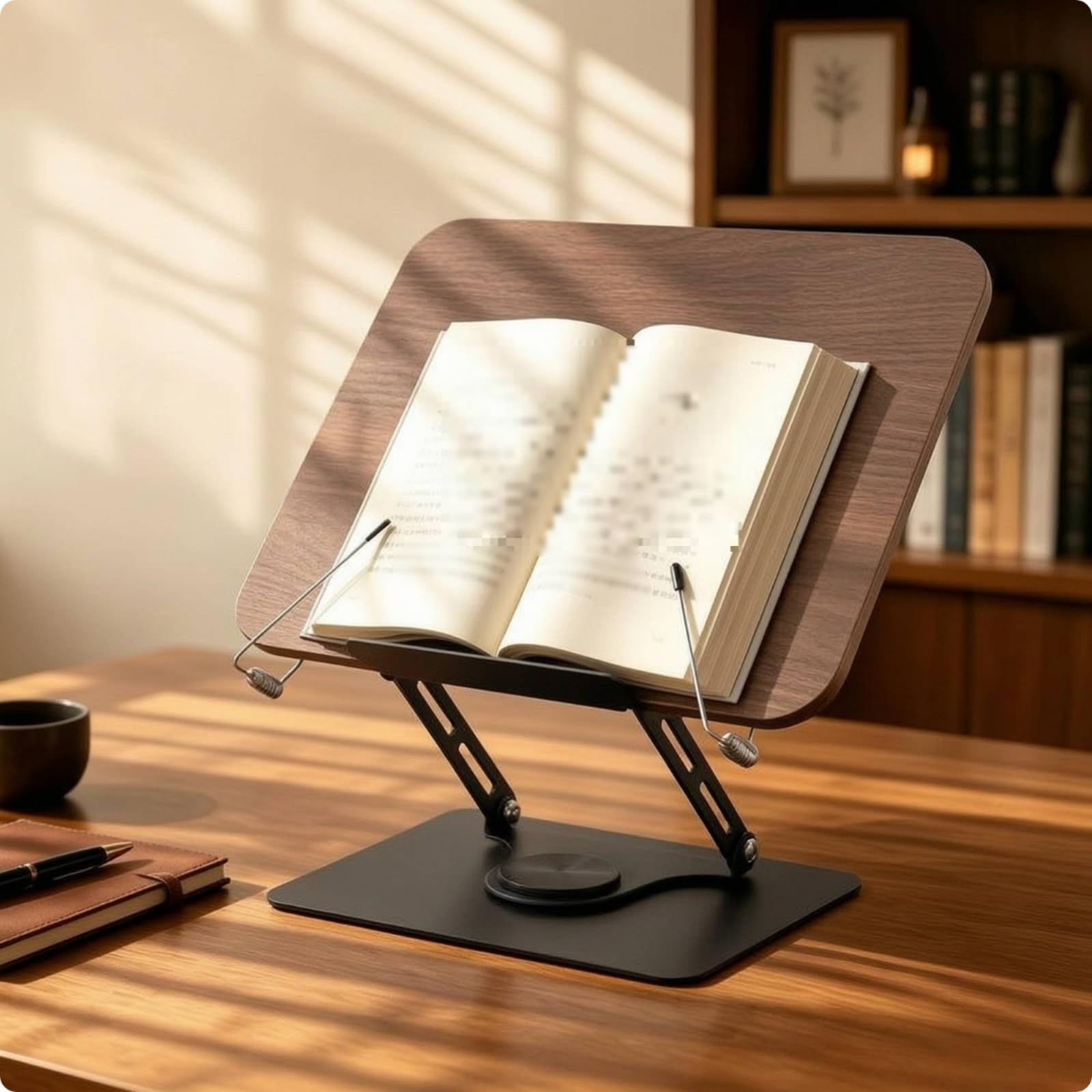 Atril Madera con Base Metal Estable Soporte Lectura Regulable Atril Mesa para Estudiantes, Blanco, Soporte De Lectura Giratorio Con Marco De Acero Blanco Y Tablero De Madera