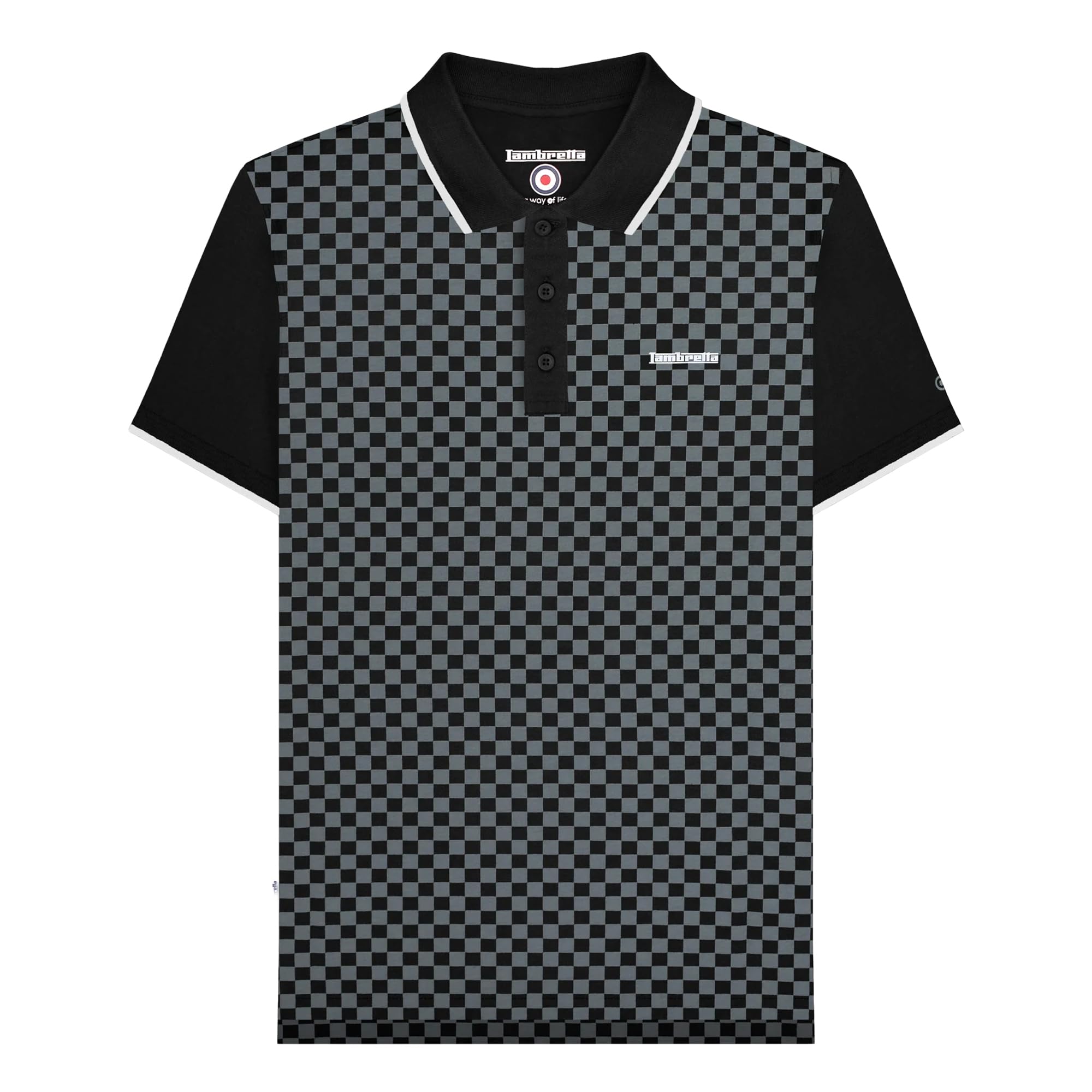 Lambretta Mens Checkerboard Polo Shirts (Black) X Large
