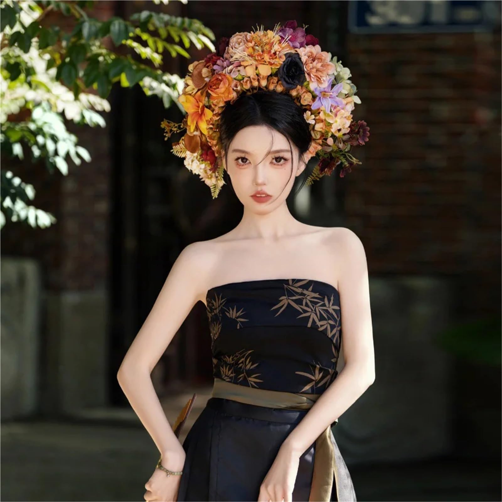 Blumenkranz Haare Frauen Mädchen Haarschmuck Stirnband Festival Große Blume Krone Kranz Dekoration for Die Haare Hochzeit Party Braut Kopfbedeckung ﻿(Color5)