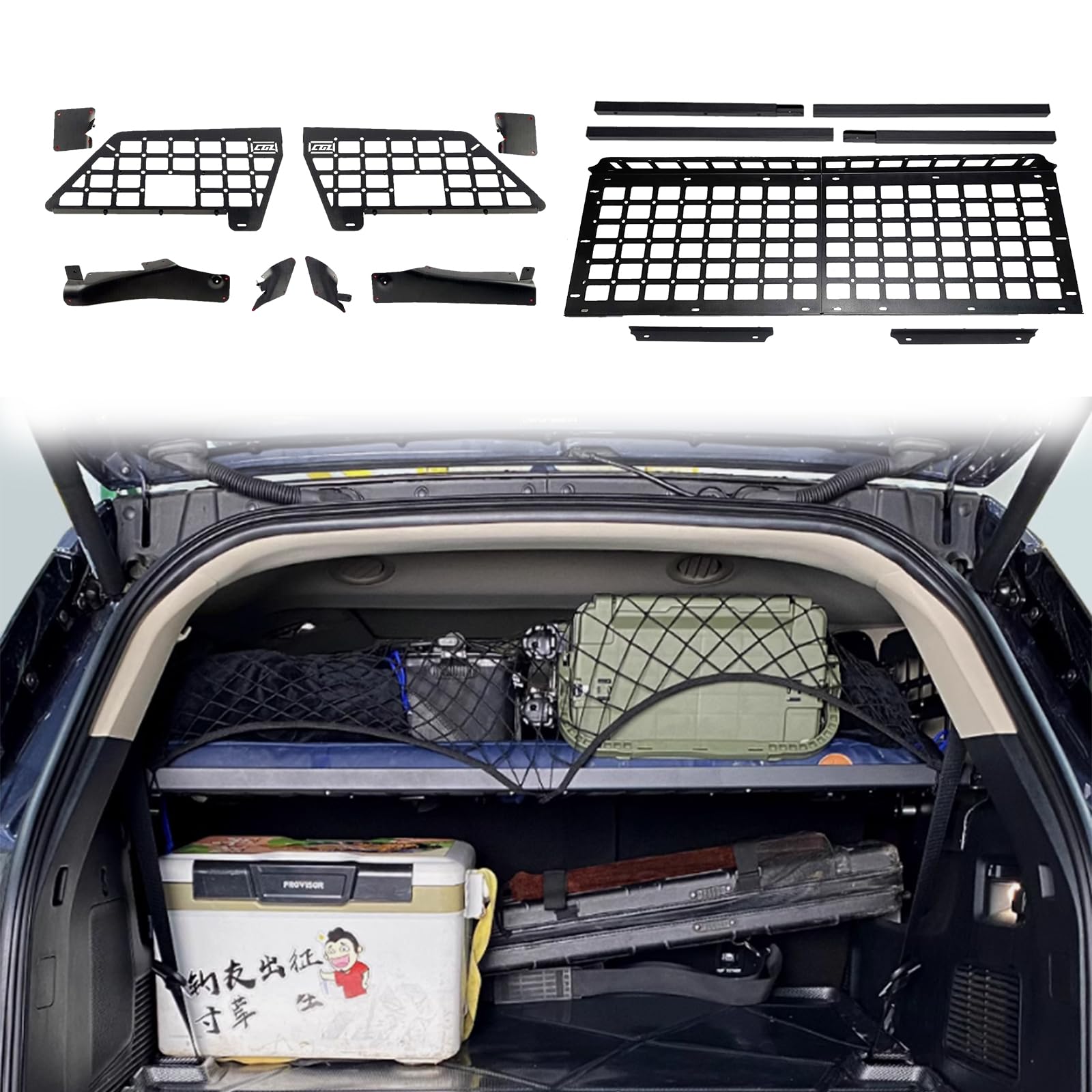 CTH for Ford Explorer 2020-2024 Rear Trunk Modification Molle Panel Trunk Luggage Cargo Storage Trunk Organizers Bracket Luggage Holder Shelf Kit Car Accessories