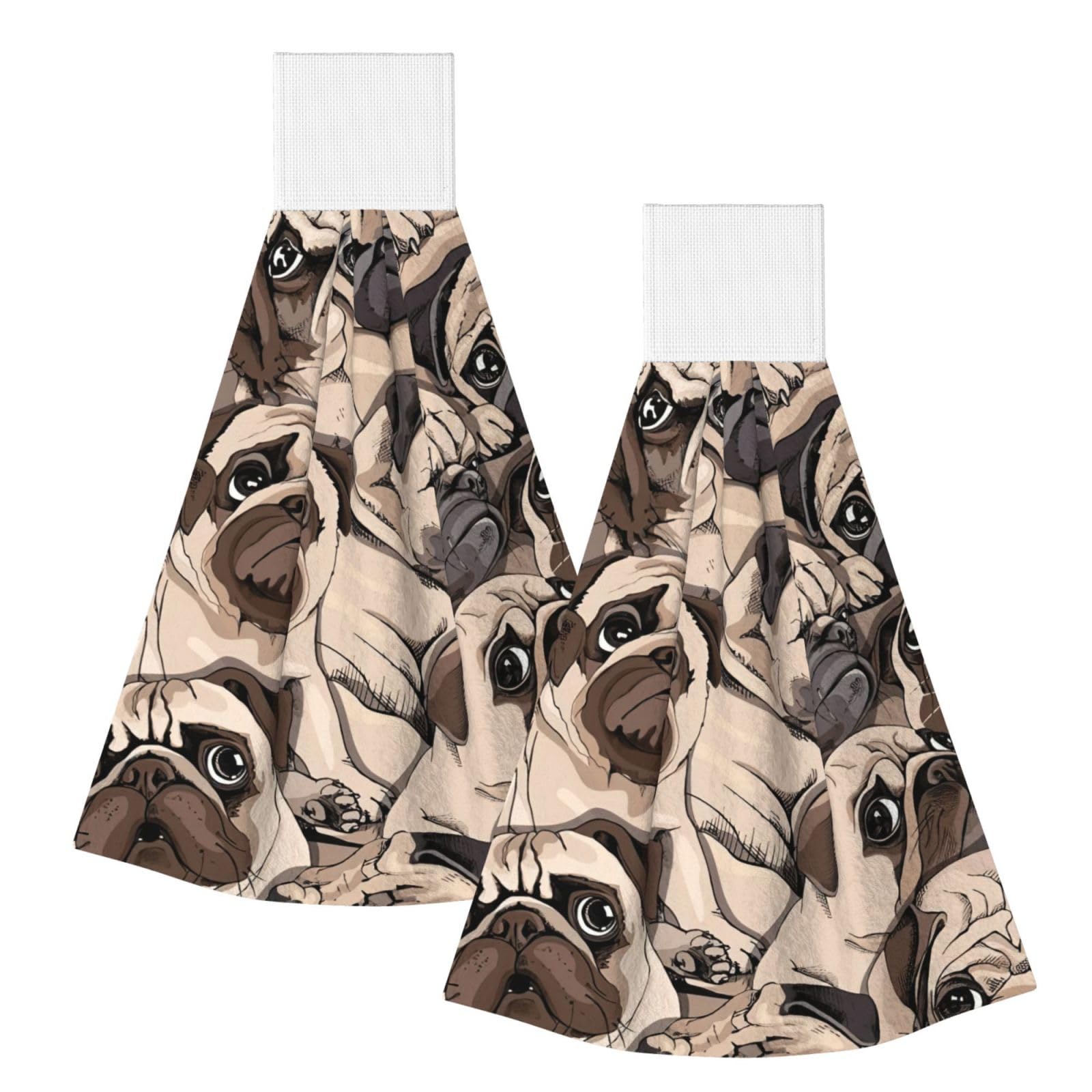 DUWAA Funny Pug Pattern Print Hanging Hand Towel Quick Dry Bathroom Towel Soft Kitchen Towel
