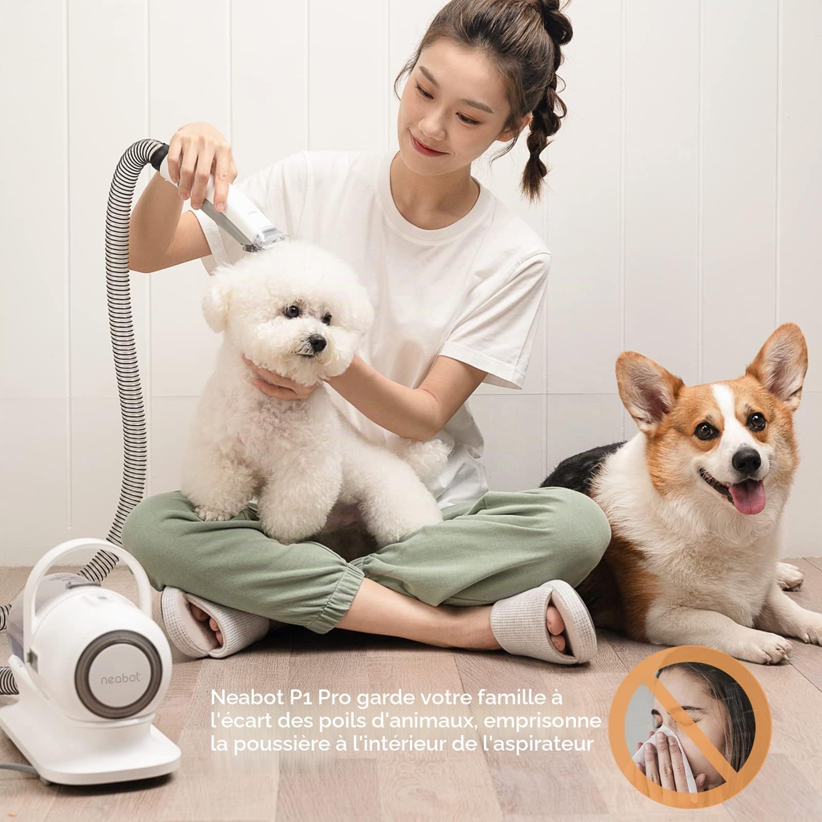 neabot P1 Pro Tondeuse pour Chien/Chat Professionnelle, Aspirateur de Poils pour Animaux, Kit de Toilettage pour Animaux, 5 Outils de Toilettage Éprouvés (Noir)