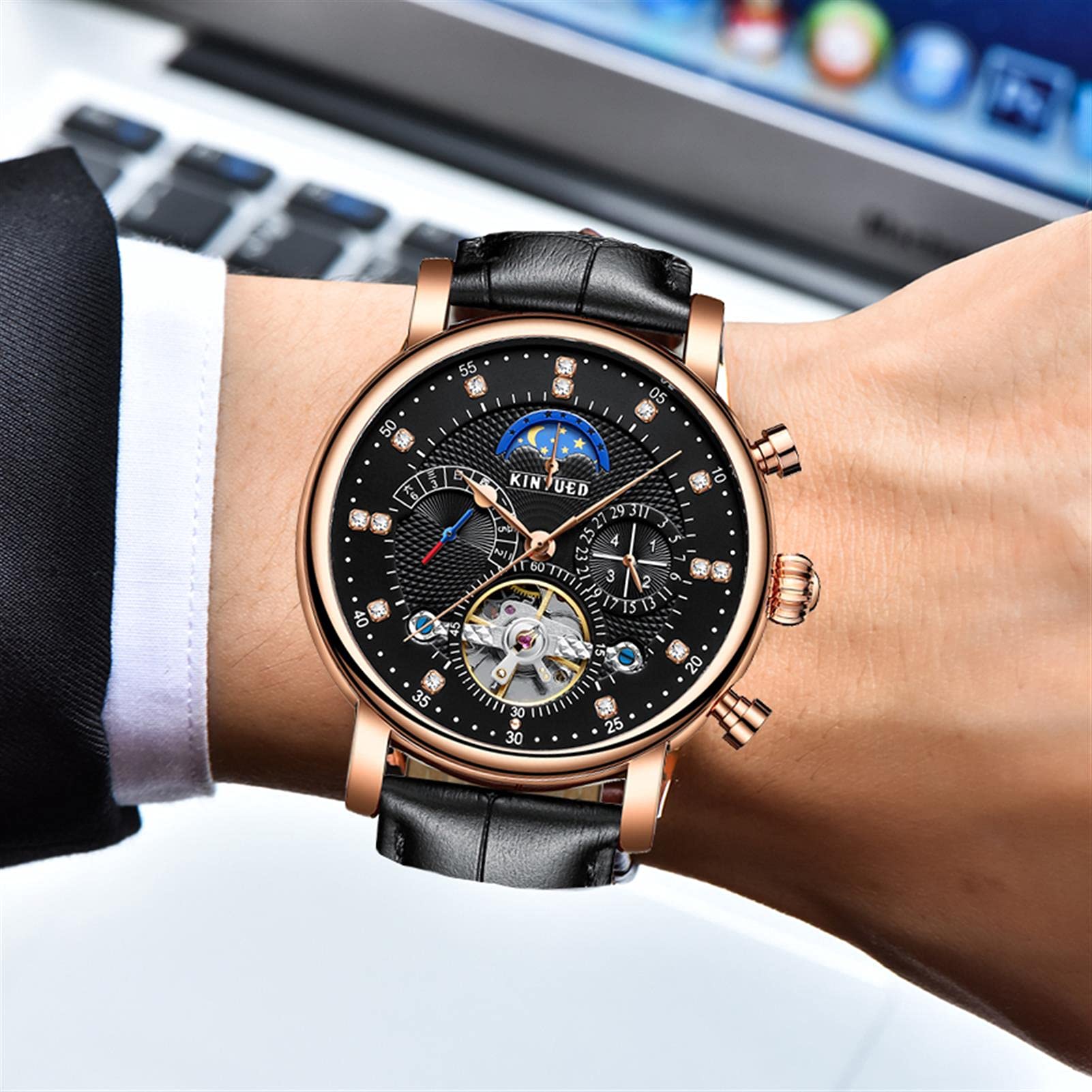 POEDAGAR Orologio da polso meccanico automatico Tourbillon Orologio di lusso da uomo Impermeabile Luminoso Data Settimana Orologi da uomo in pelle + scatola  1511