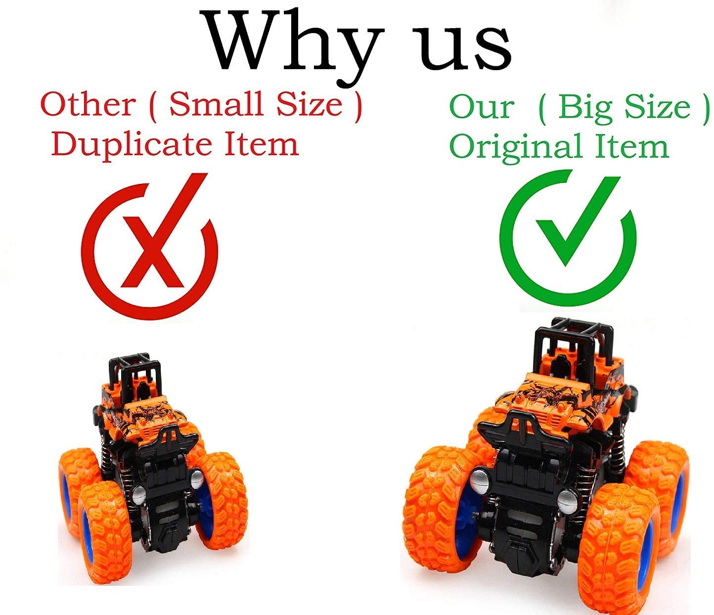 RABBITTOM 4WD Mini Monster Trucks Friction Powered Plastic Truck Big Rubber Tires Push and Go Toy 4 Wheel Drive Unbreakable Diecast Stunt Car Pull Back Mechanism with Jumper Climbing Vehicle 4